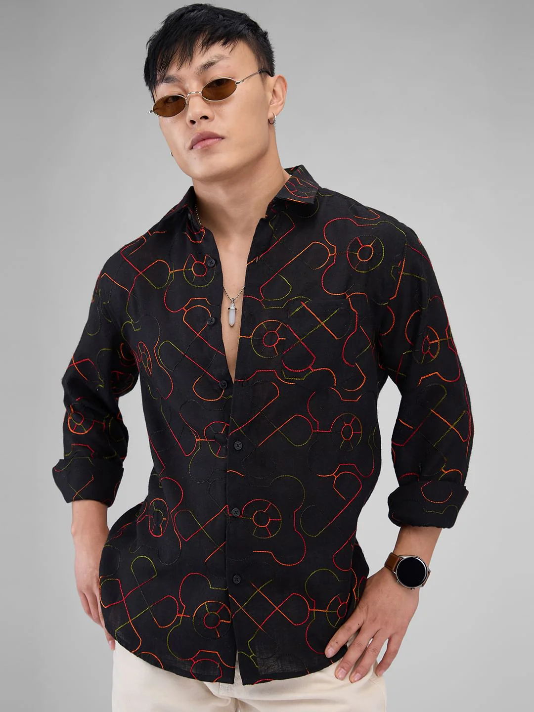 Ablaze Embroidered Black Shirt - Image 2