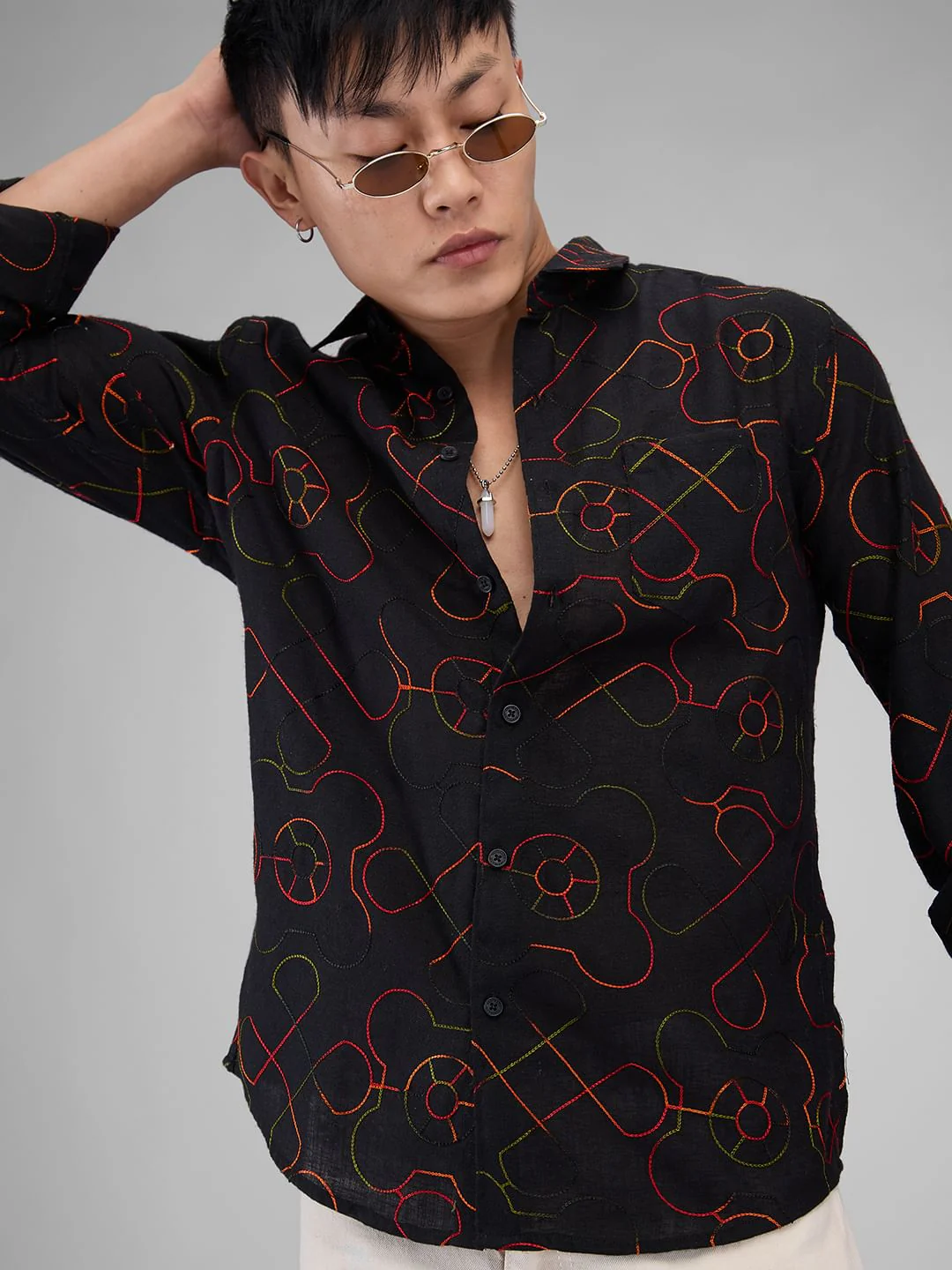 Ablaze Embroidered Black Shirt - Image 4