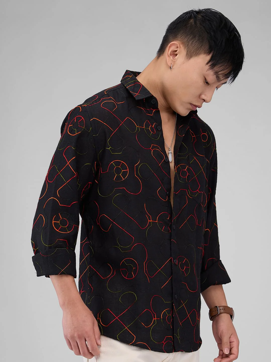 Ablaze Embroidered Black Shirt - Image 5