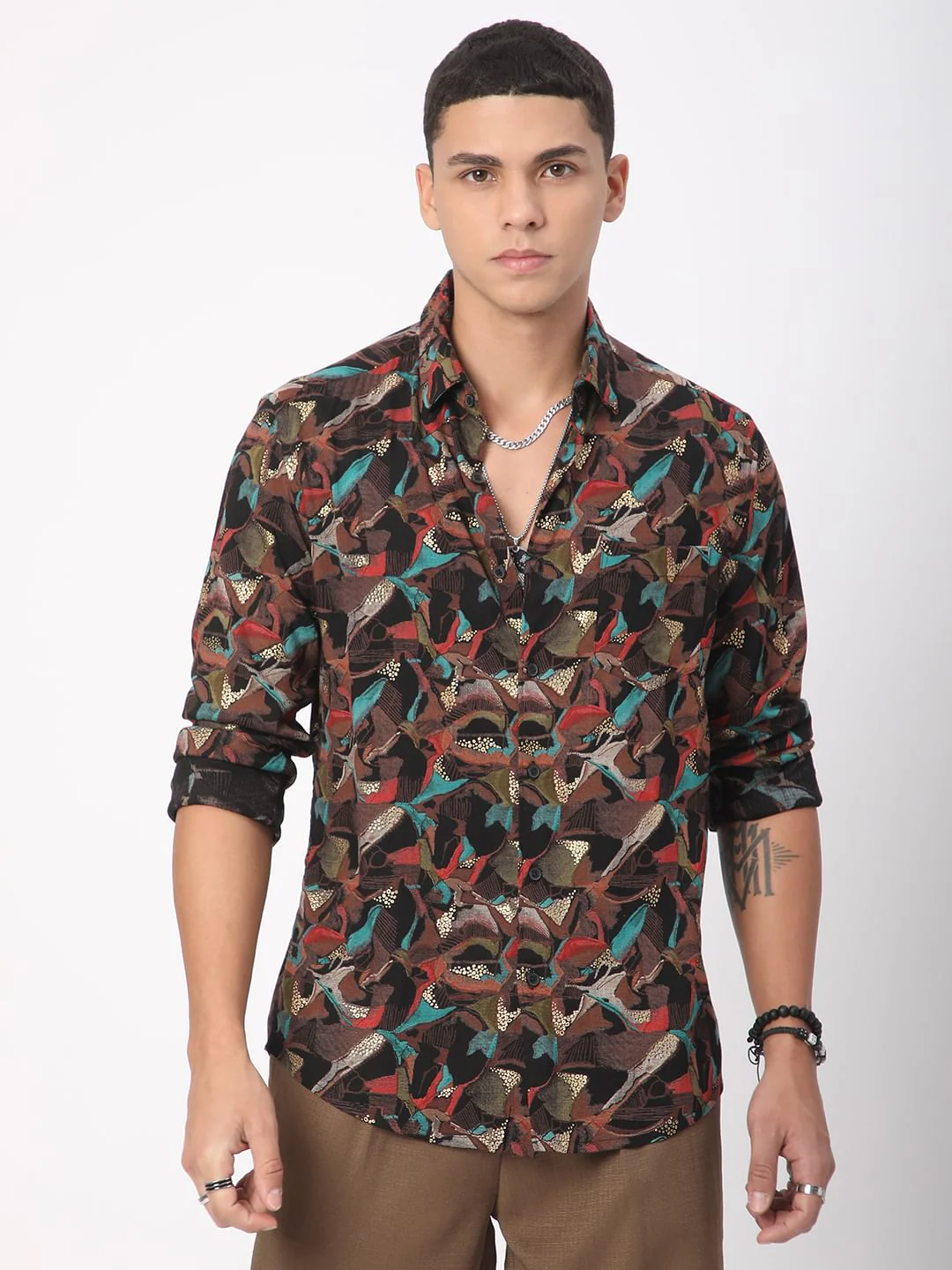 Abstract Multicolour Foil Printed Shirt - Image 4