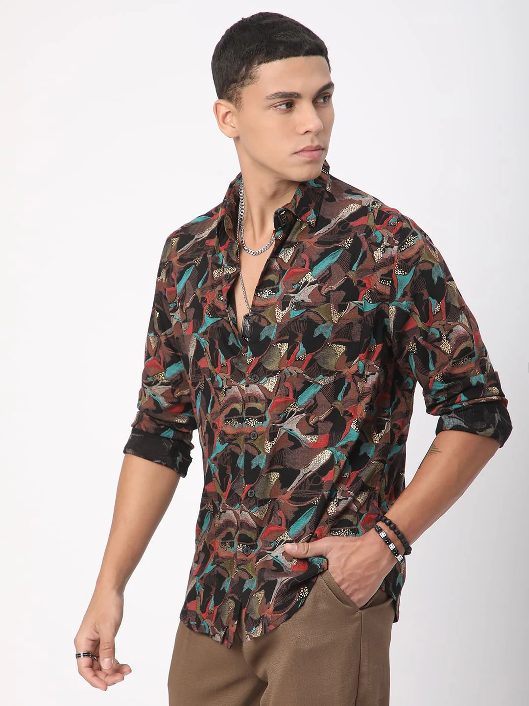 Abstract Multicolour Foil Printed Shirt - Image 5