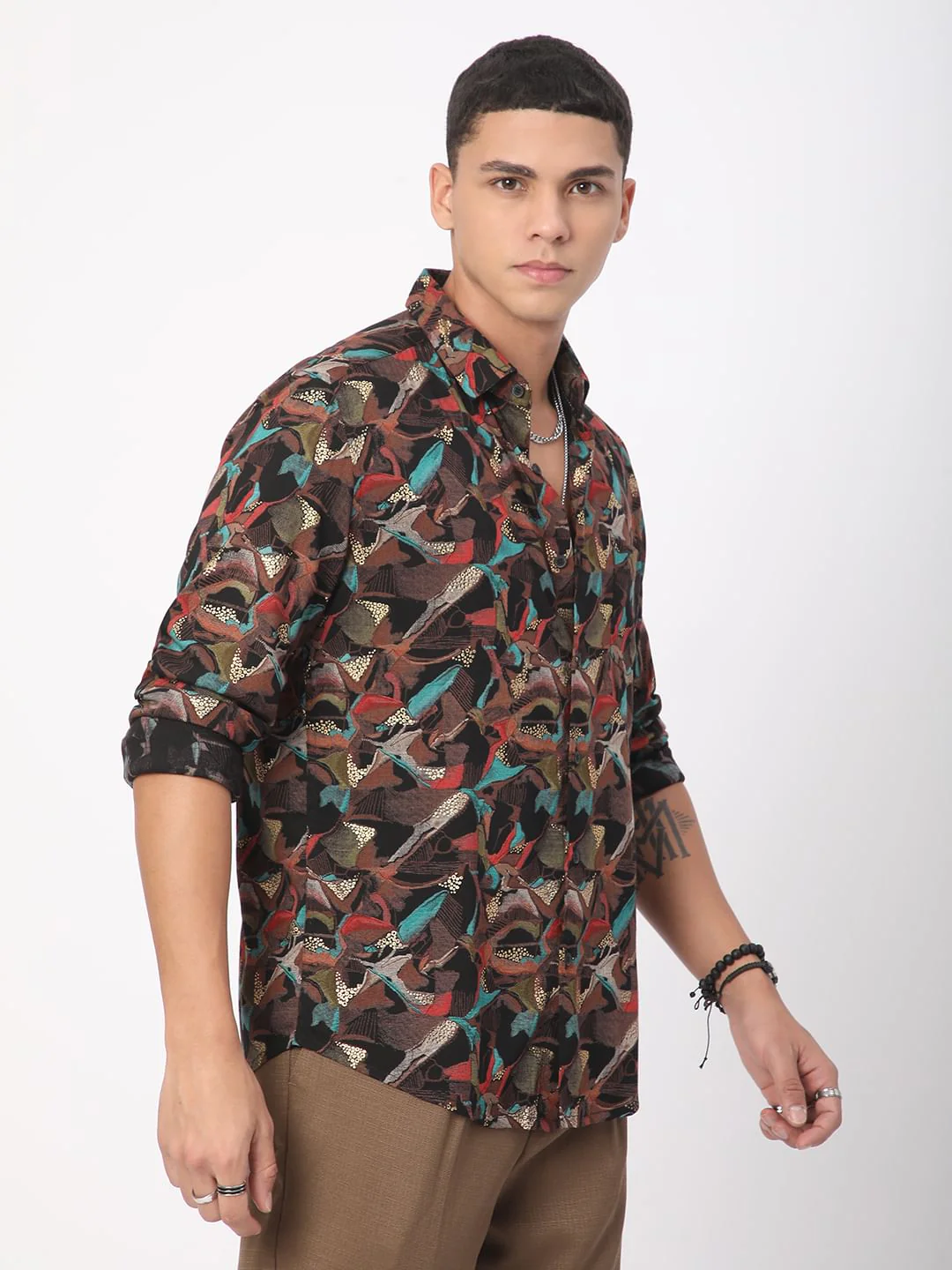 Abstract Multicolour Foil Printed Shirt - Image 6
