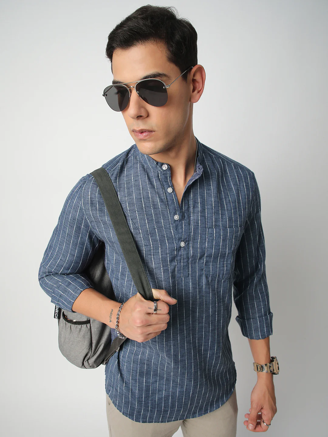 Aegean Blue Chalk Striped Kurta - Image 2