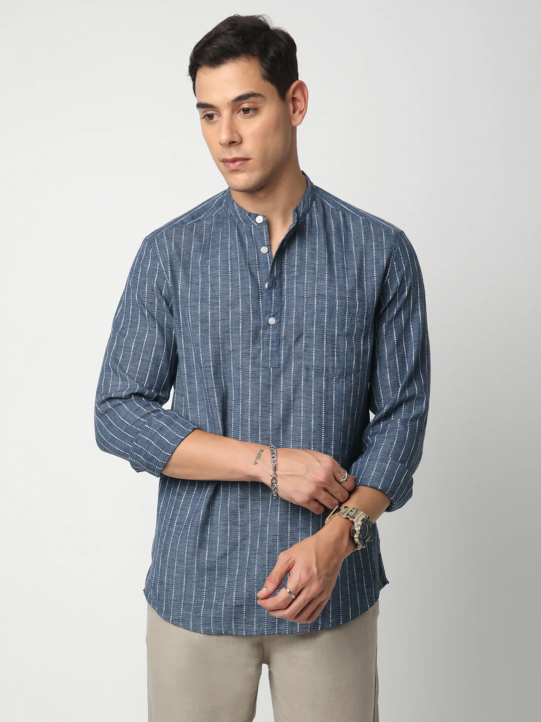 Aegean Blue Chalk Striped Kurta - Image 4
