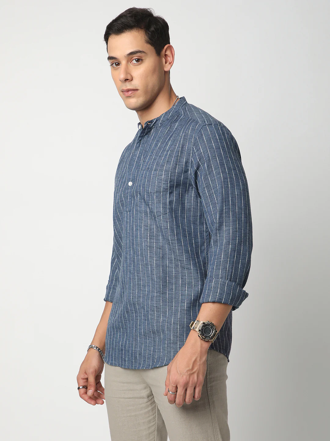 Aegean Blue Chalk Striped Kurta - Image 5