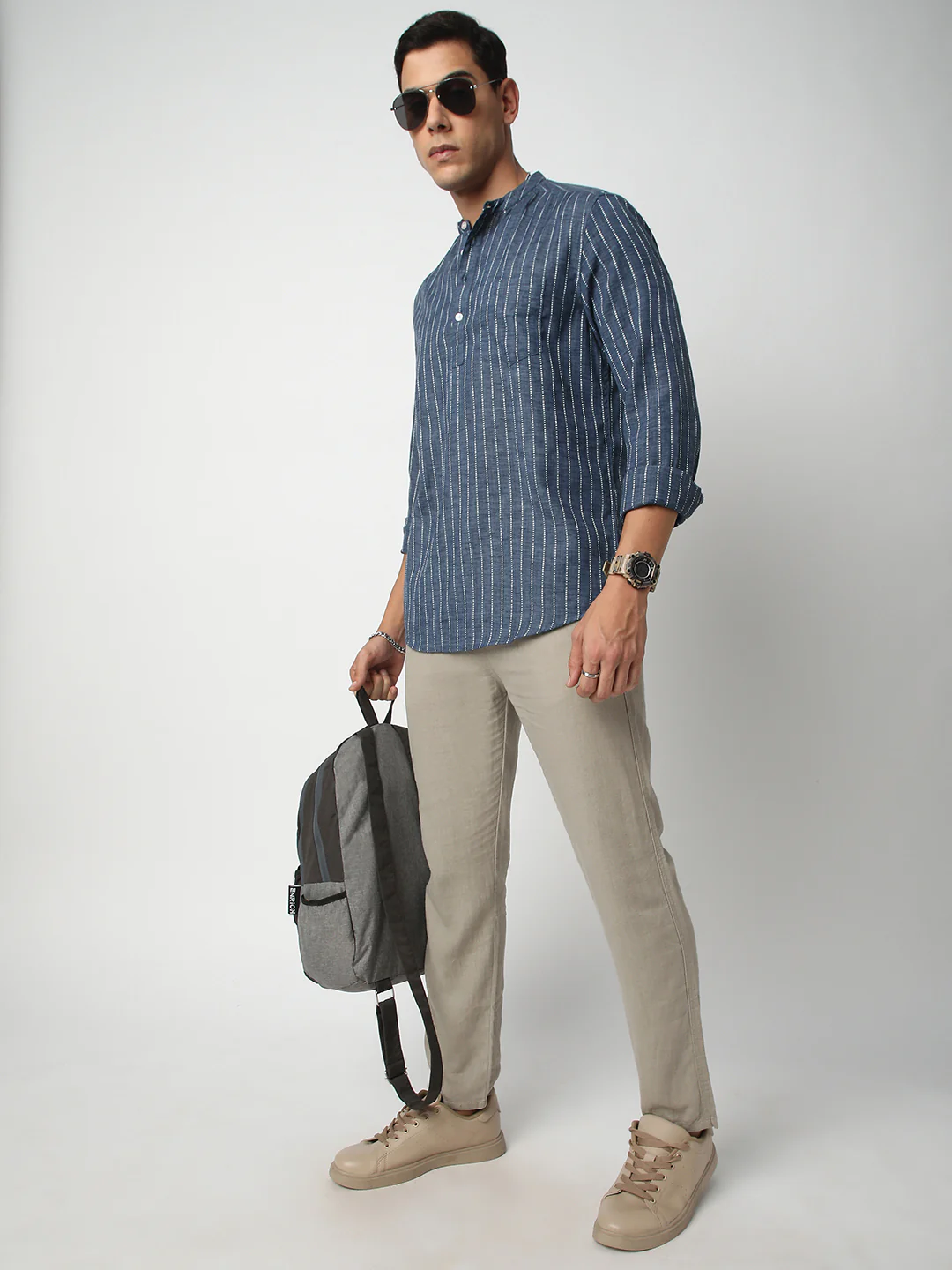 Aegean Blue Chalk Striped Kurta - Image 7