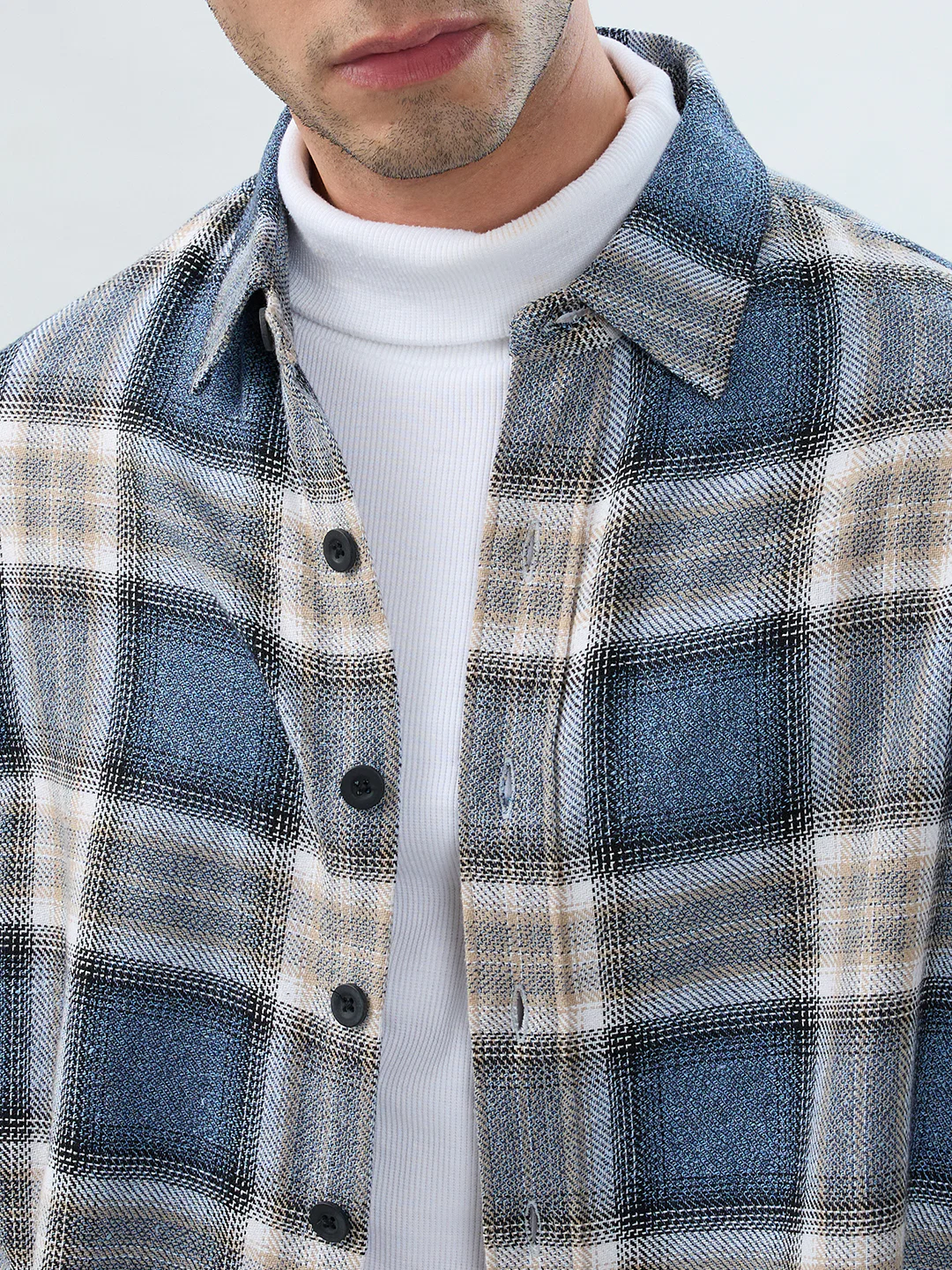 Aegean Blue Checkered Boxy Fit Crop Shirt - Image 3