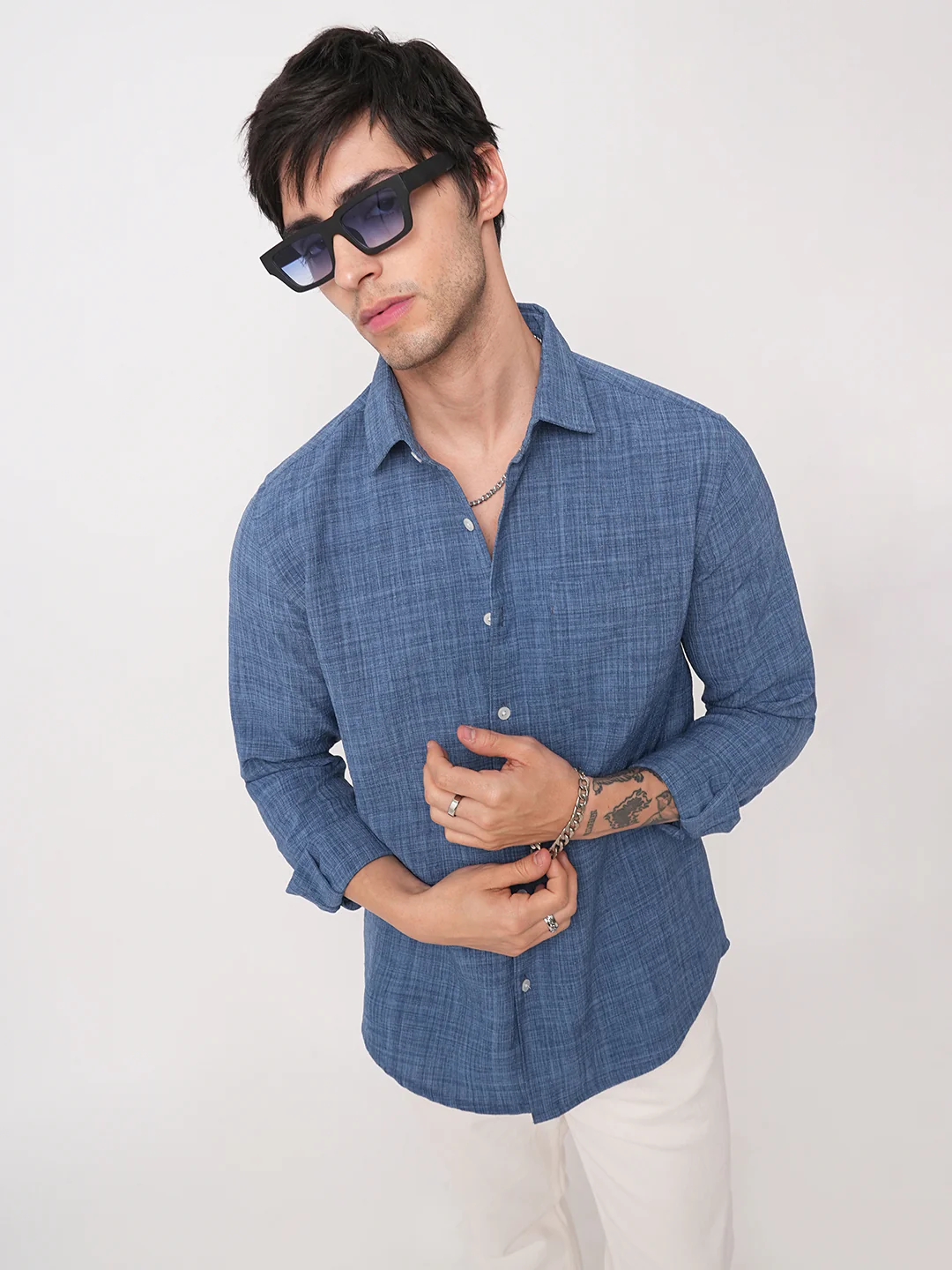 Aegean Blue Slub Textured Shirt - Image 2