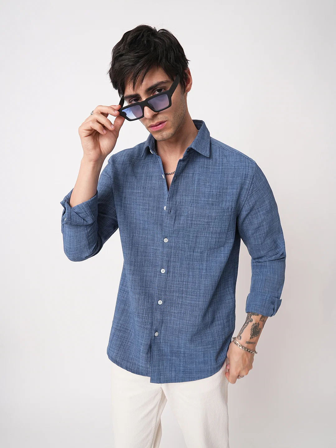 Aegean Blue Slub Textured Shirt - Image 4