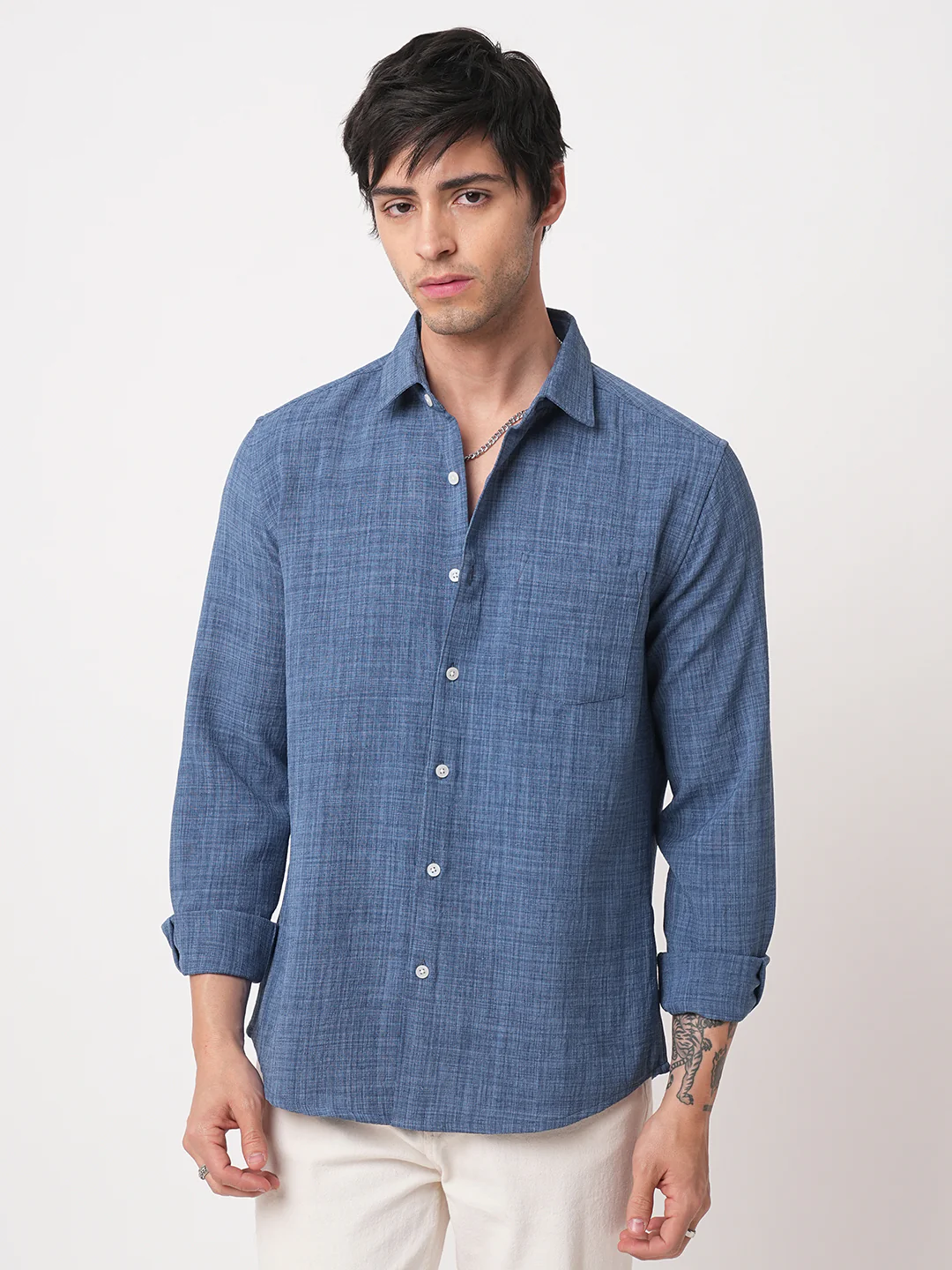 Aegean Blue Slub Textured Shirt - Image 5