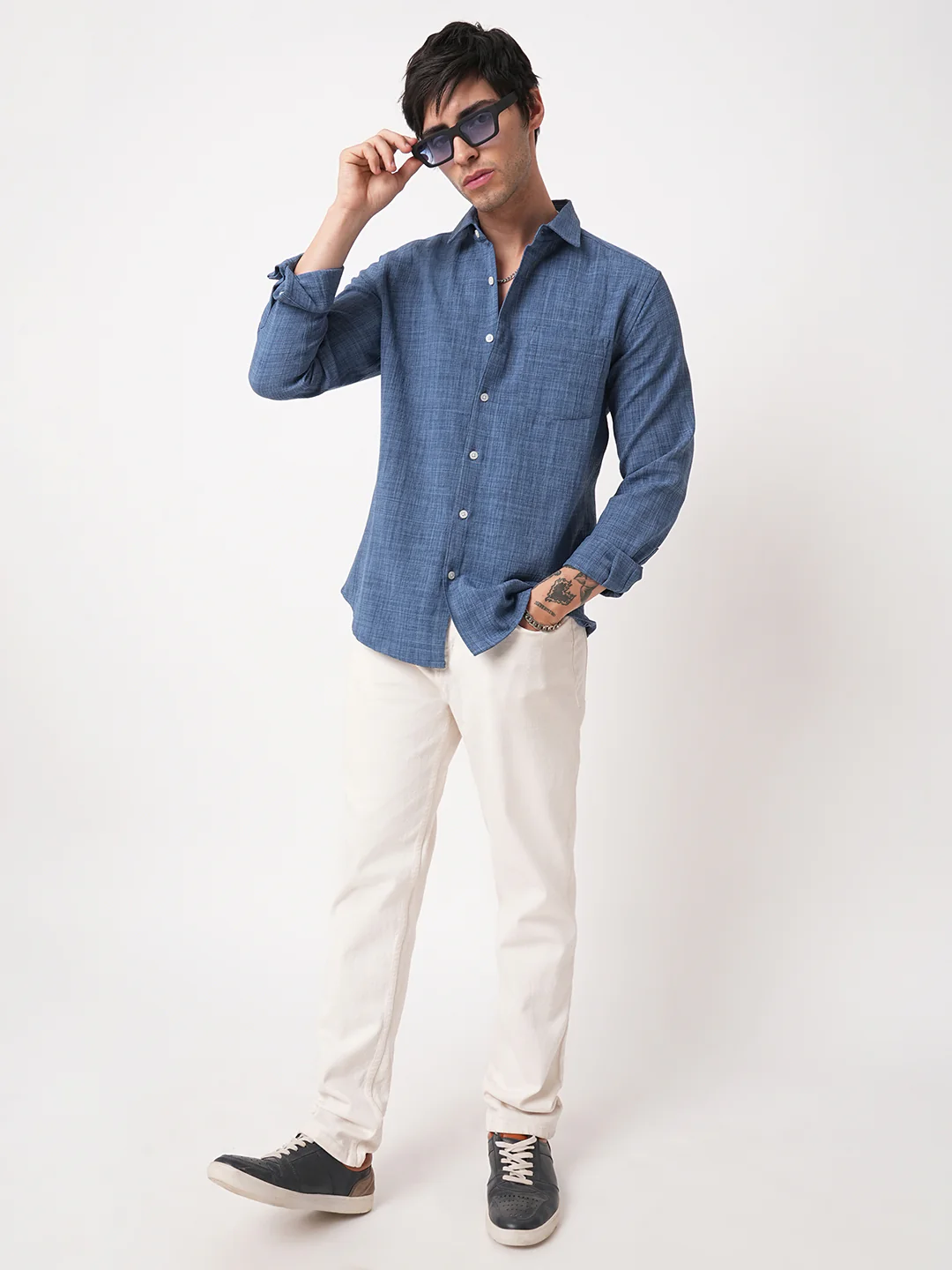 Aegean Blue Slub Textured Shirt - Image 8