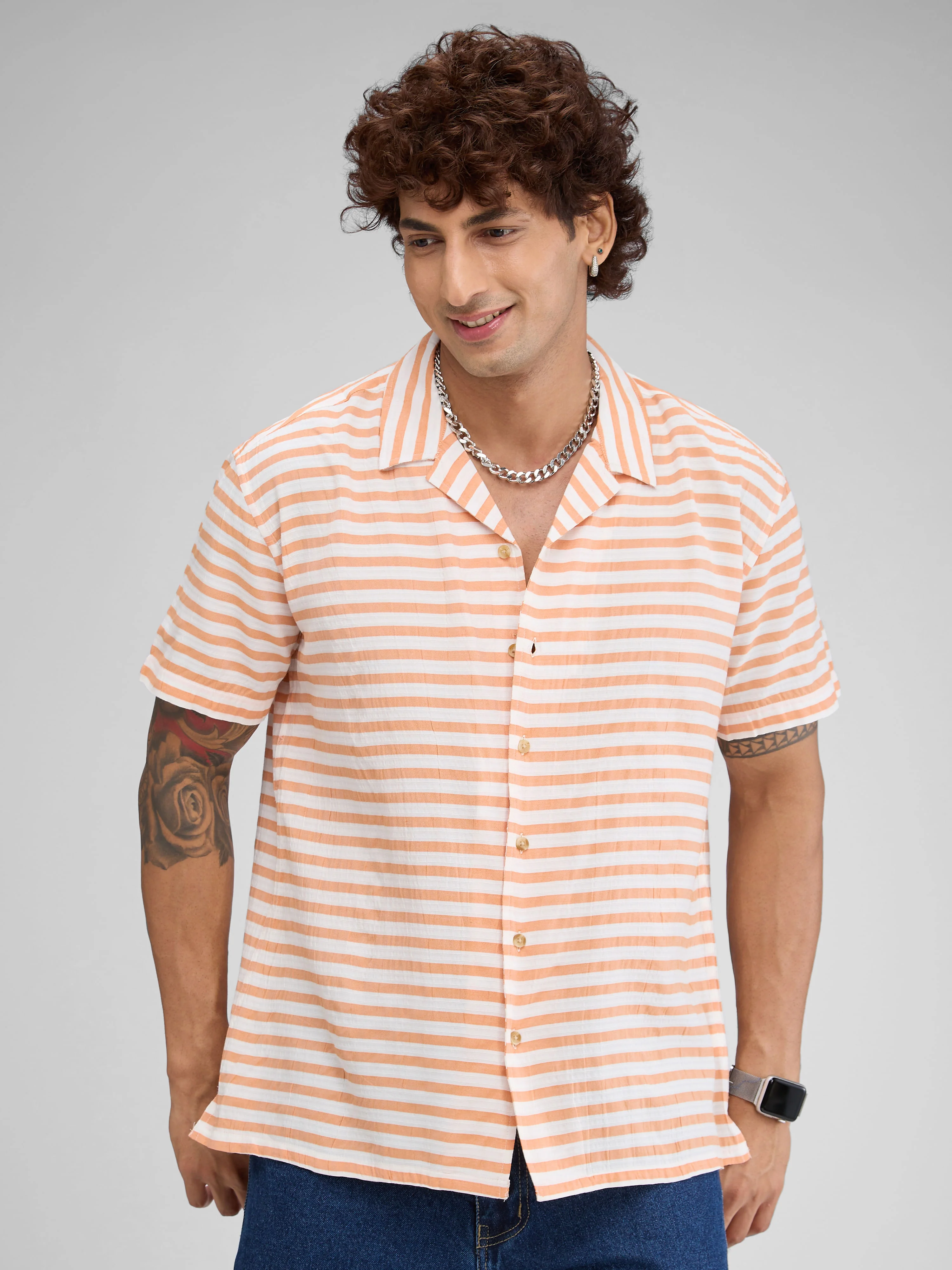 Aerospace Orange Striped Oversized Shirt - Image 3