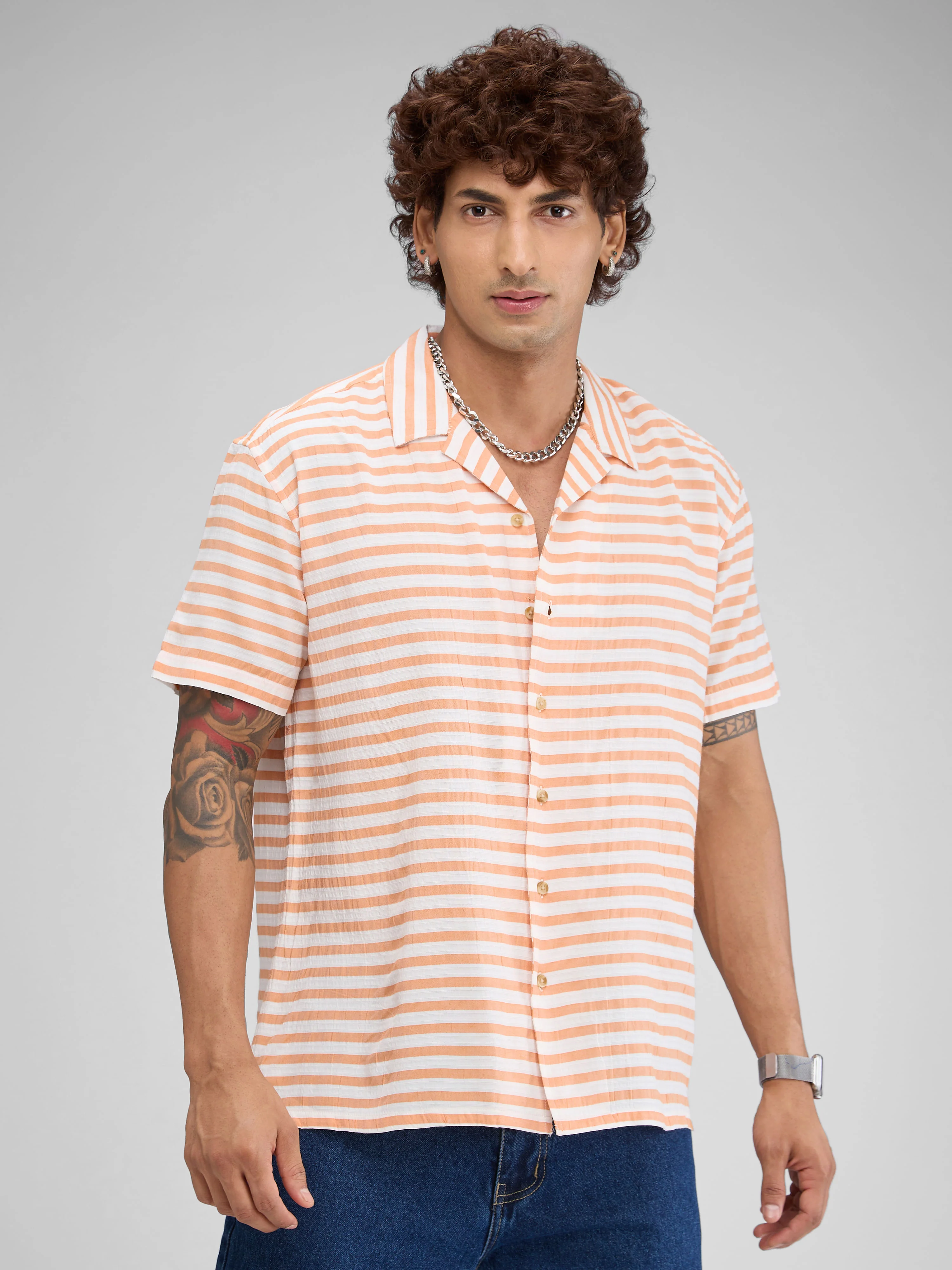 Aerospace Orange Striped Oversized Shirt - Image 4