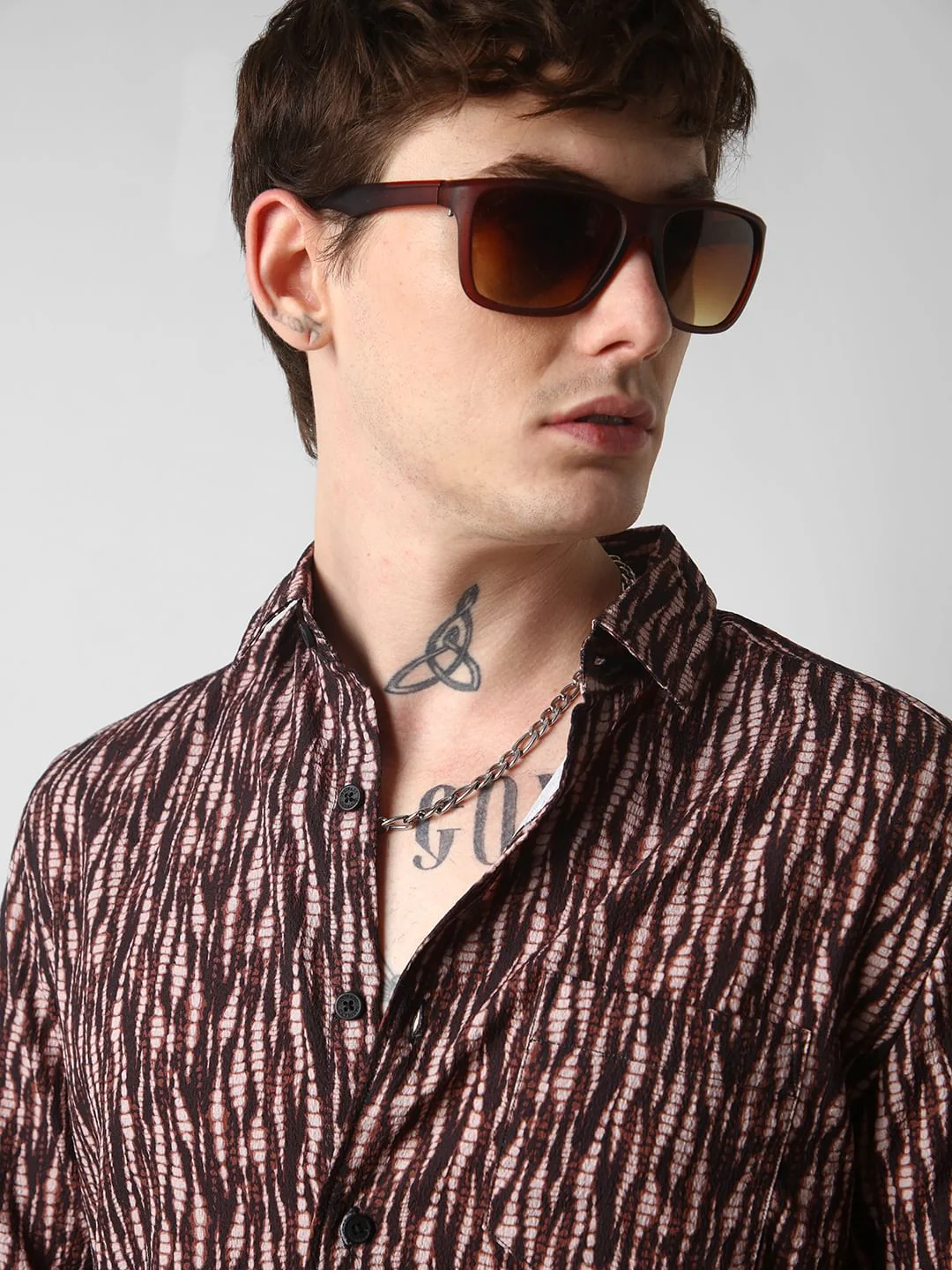 Aesthetic Brown Abstract Printed Crushed Shirt - Image 2