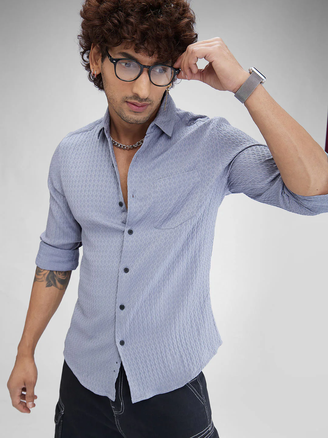 Aesthetic Grey Contour Patterned Shirt - Image 2