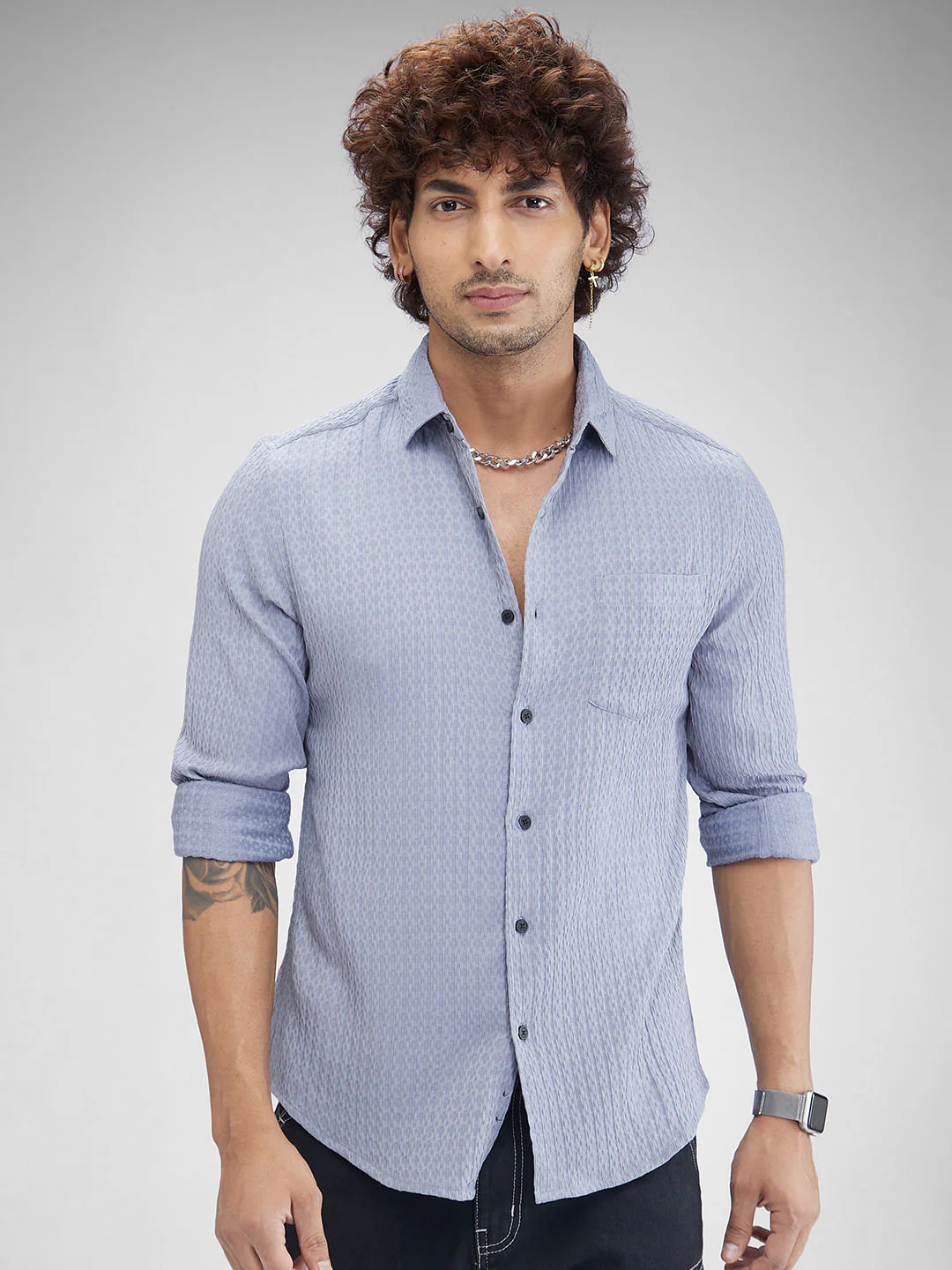 Aesthetic Grey Contour Patterned Shirt - Image 4