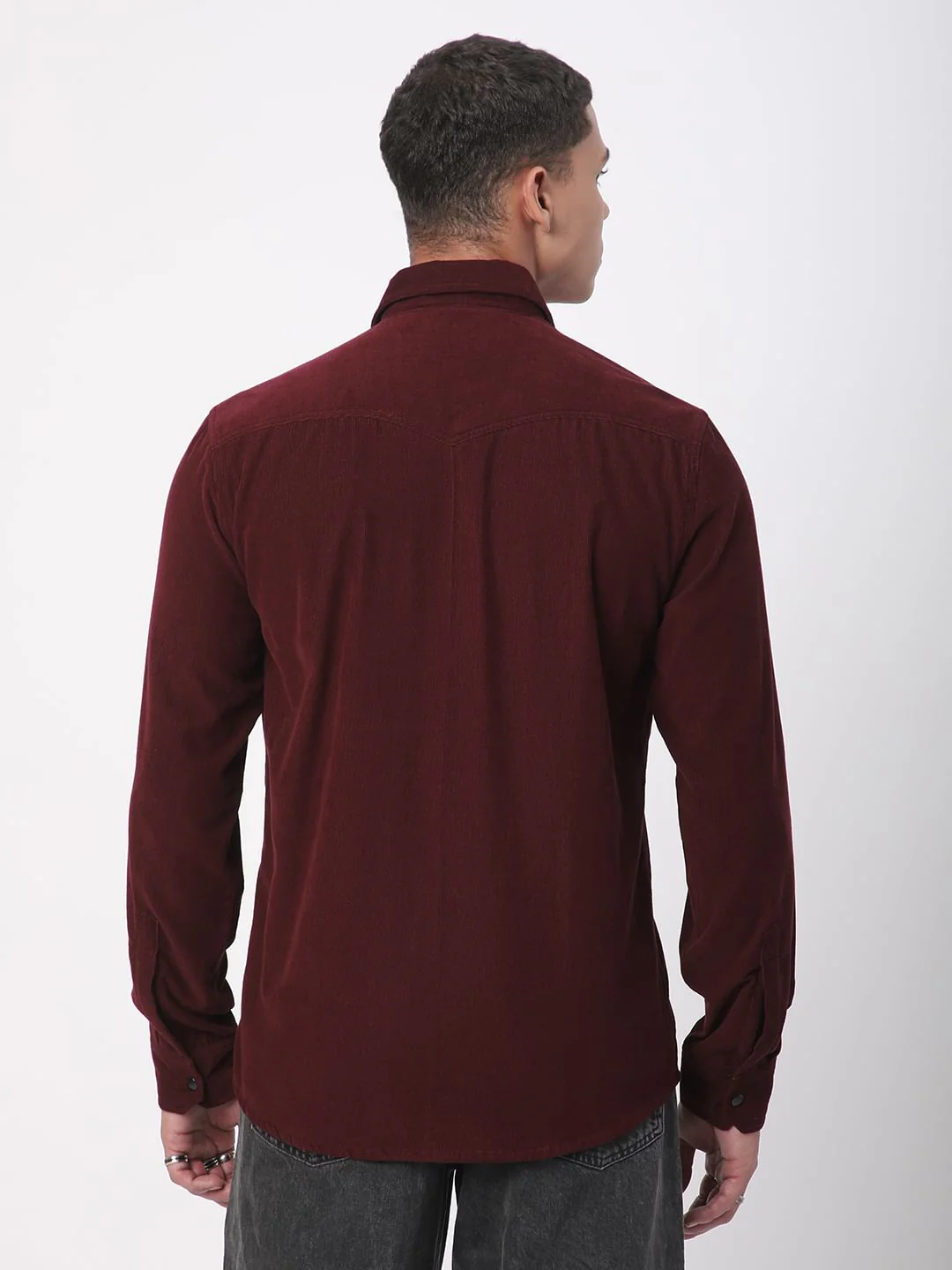 Aesthetic Maroon Double Flap Pocket Corduroy Overshirt - Image 6