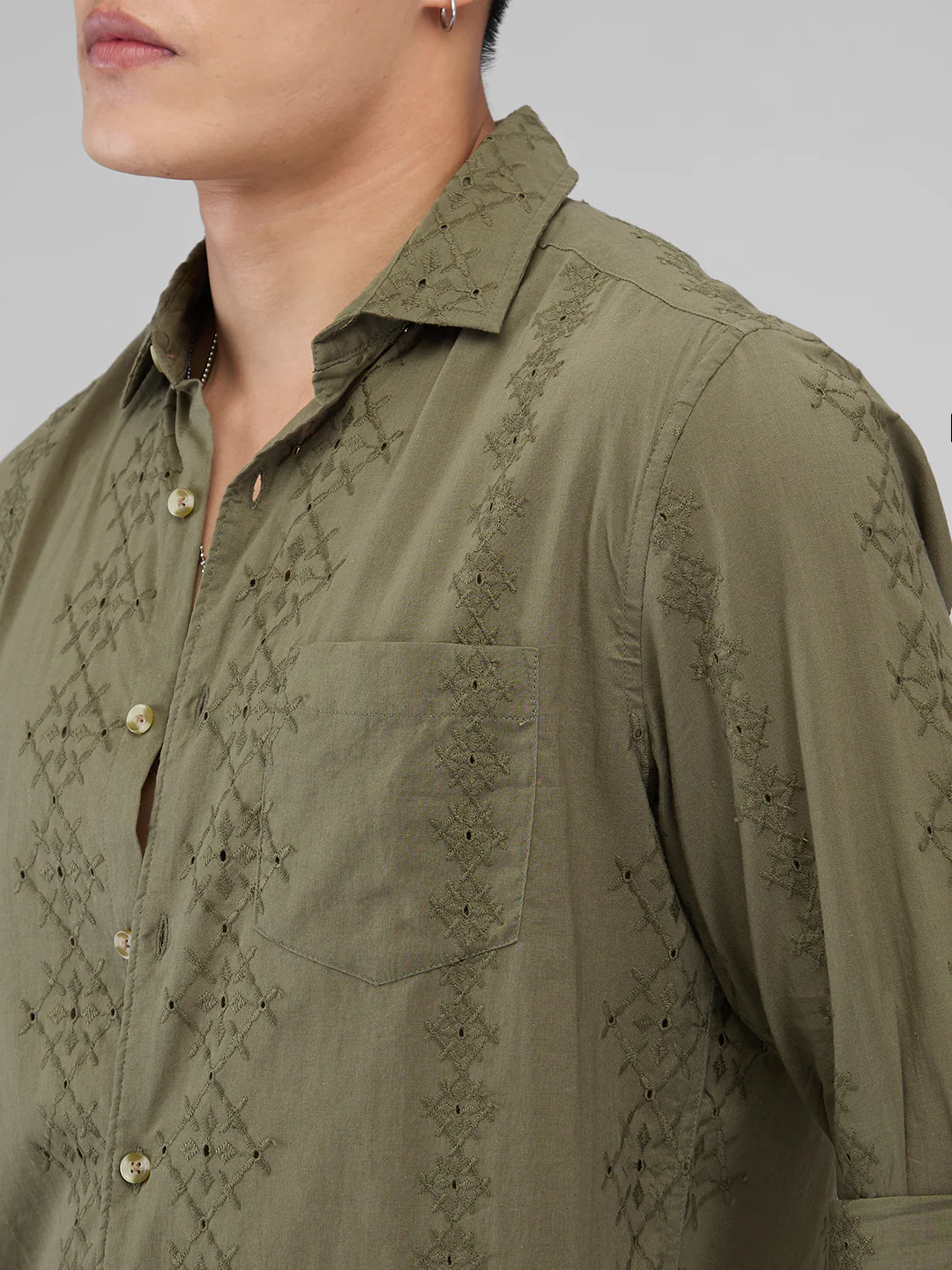 Aesthetic Olive Embroidered Schiffli Shirt - Image 3
