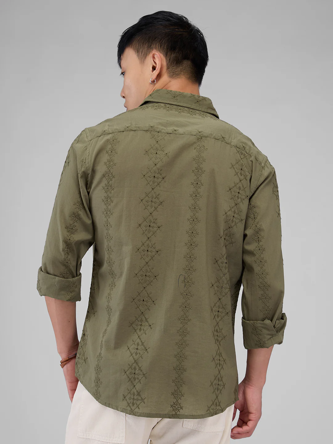 Aesthetic Olive Embroidered Schiffli Shirt - Image 6