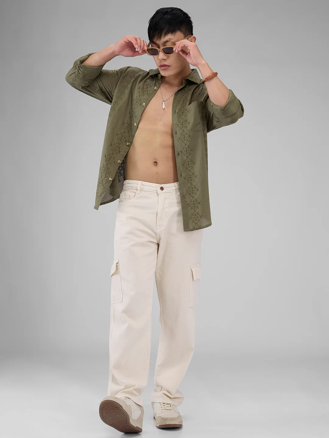 Aesthetic Olive Embroidered Schiffli Shirt - Image 7
