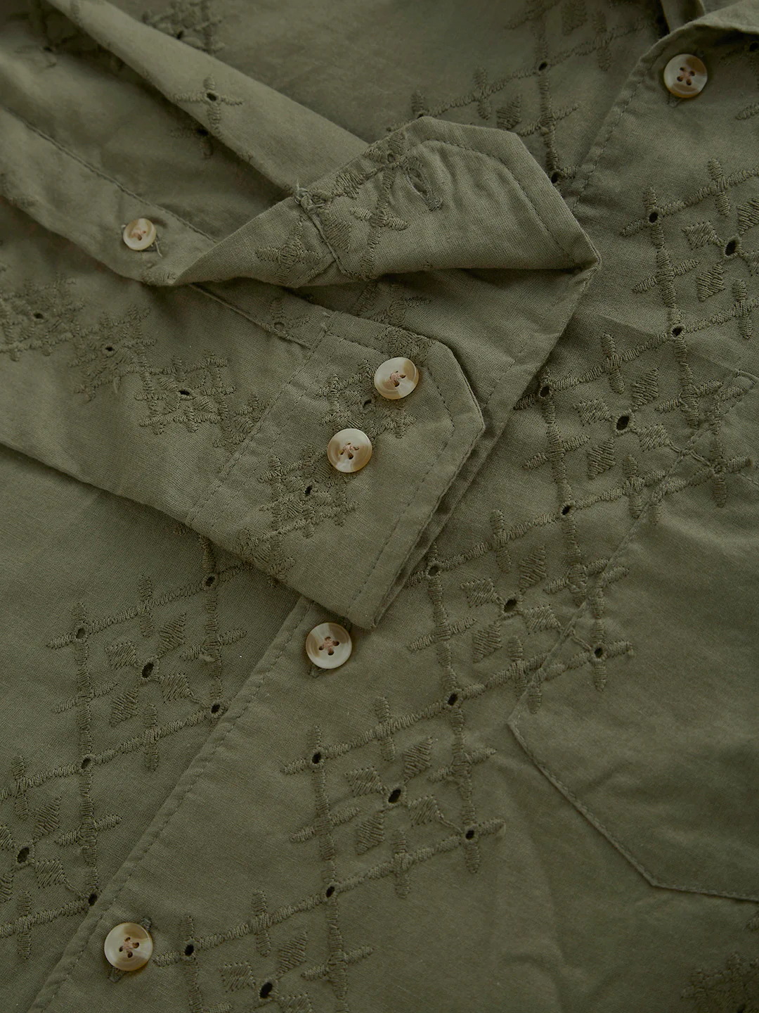 Aesthetic Olive Embroidered Schiffli Shirt - Image 8