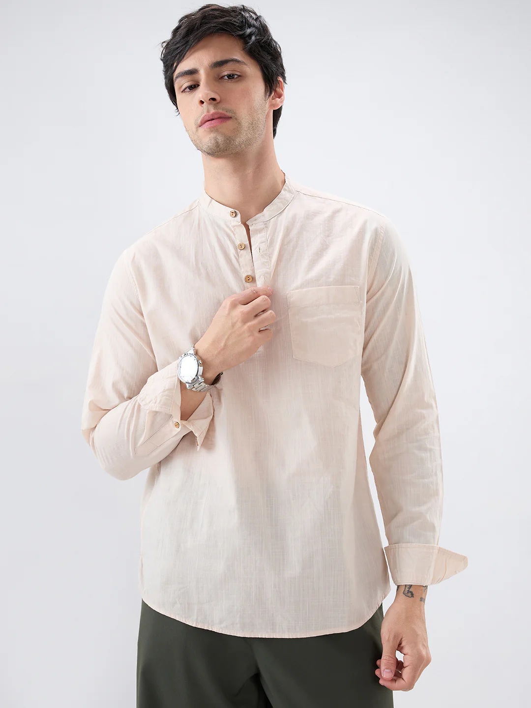 Alabaster Cream Slub Textured Kurta - Image 5