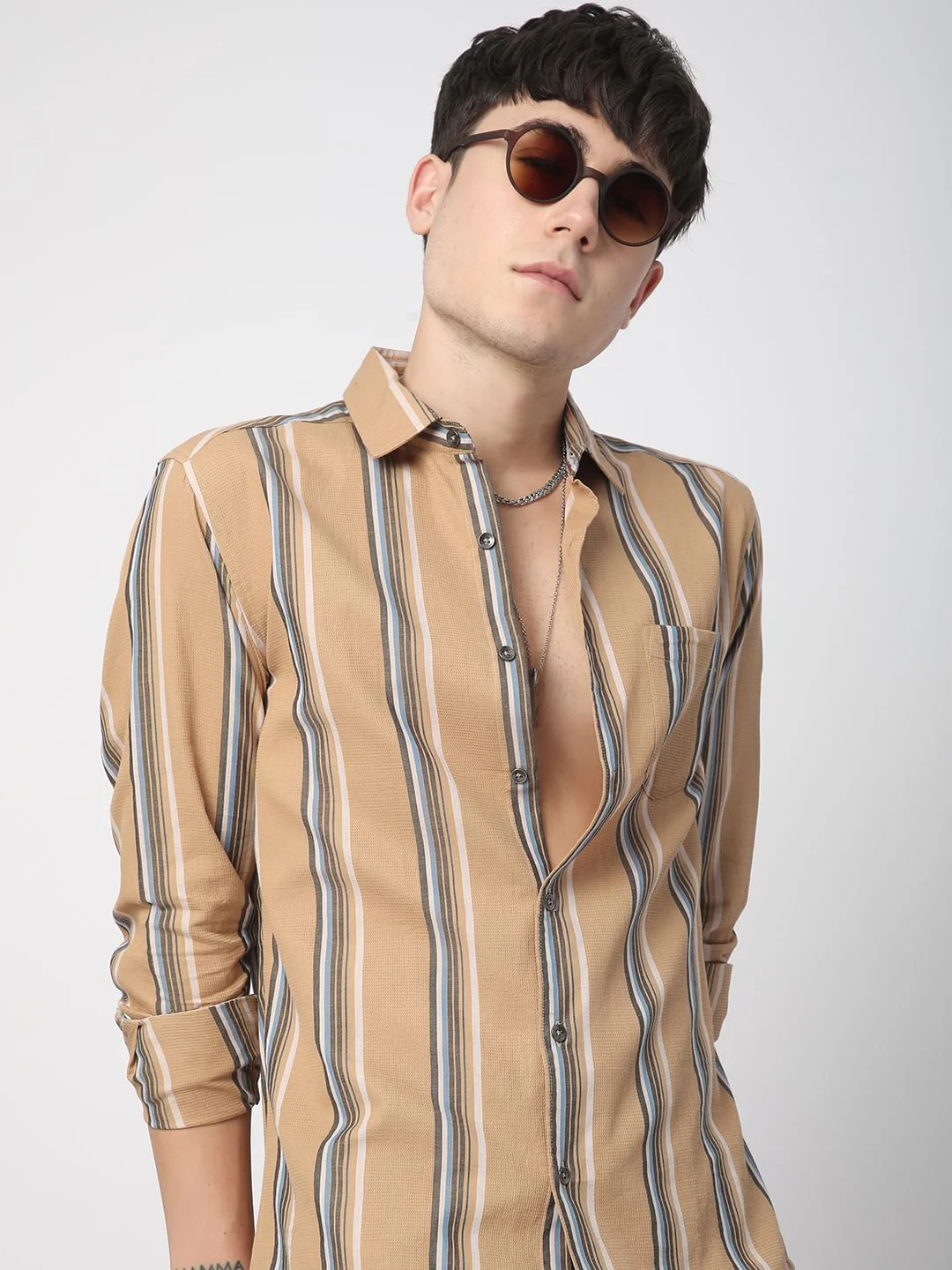 Alluring British Tan Striped Shirt - Image 2