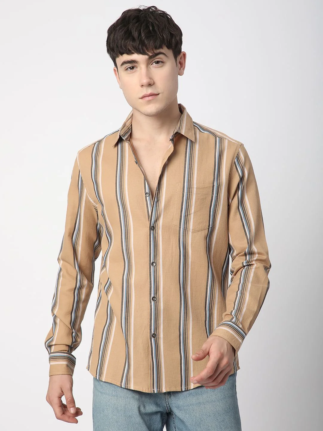Alluring British Tan Striped Shirt - Image 4