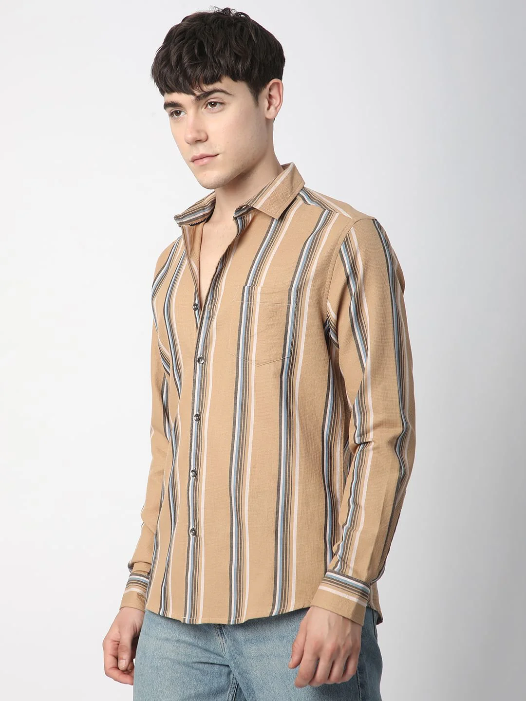 Alluring British Tan Striped Shirt - Image 5