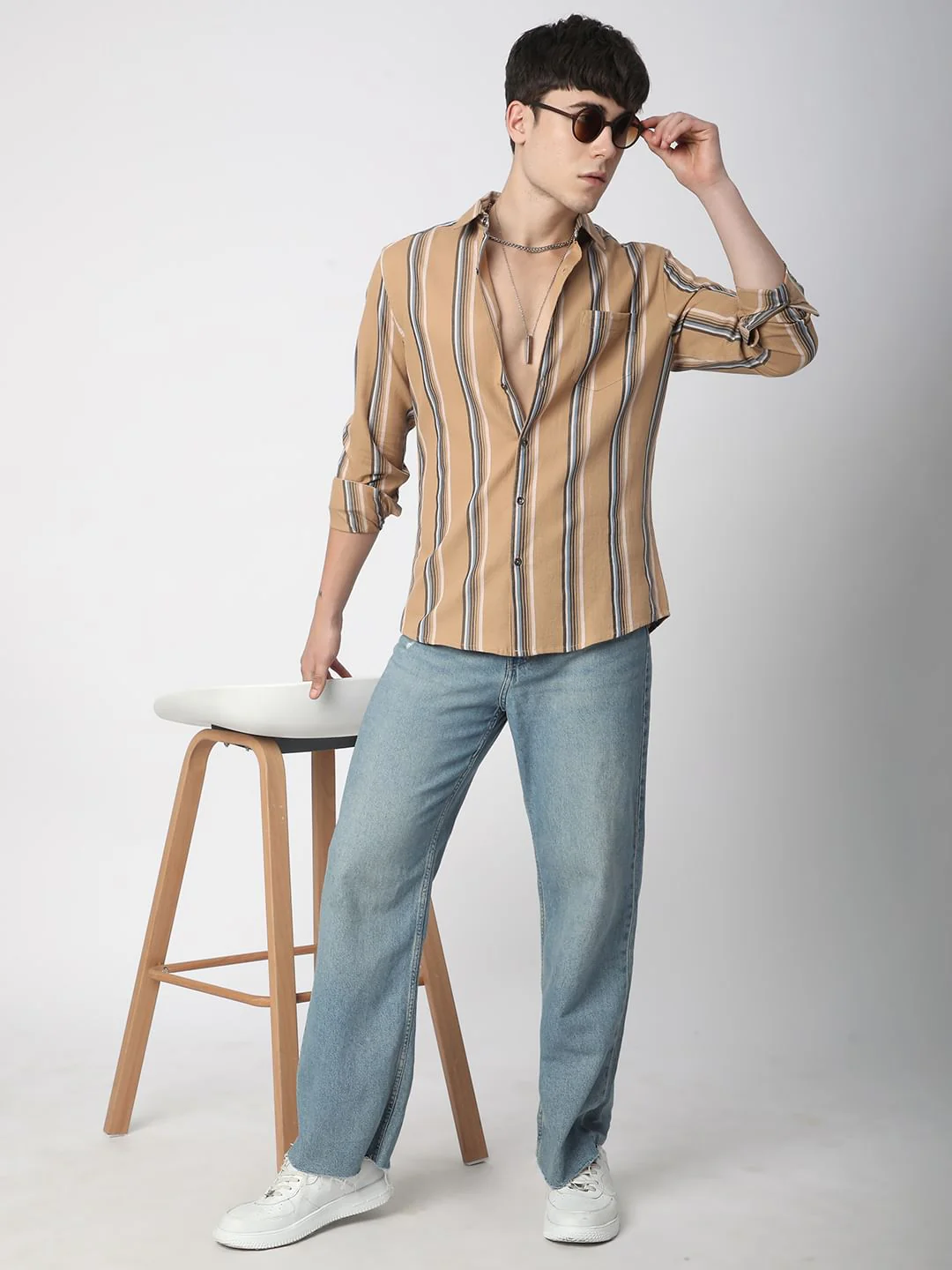 Alluring British Tan Striped Shirt - Image 7