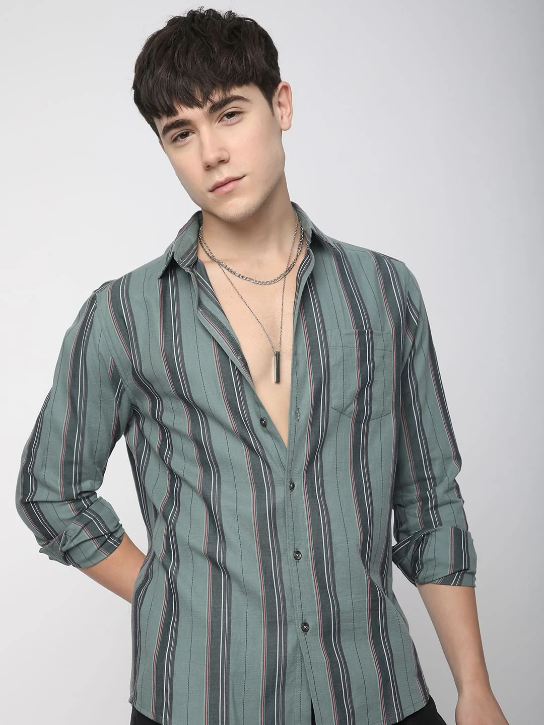Alluring Submarine Green Striped Shirt - Image 2