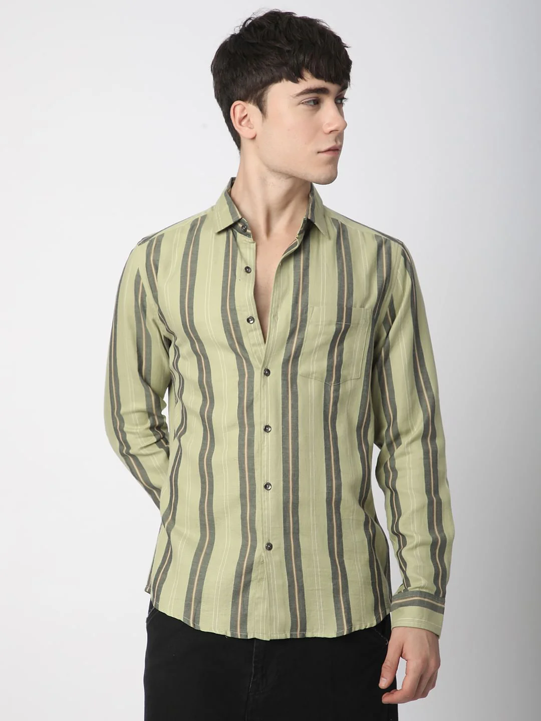 Alluring Tea Green Striped Shirt - Image 5