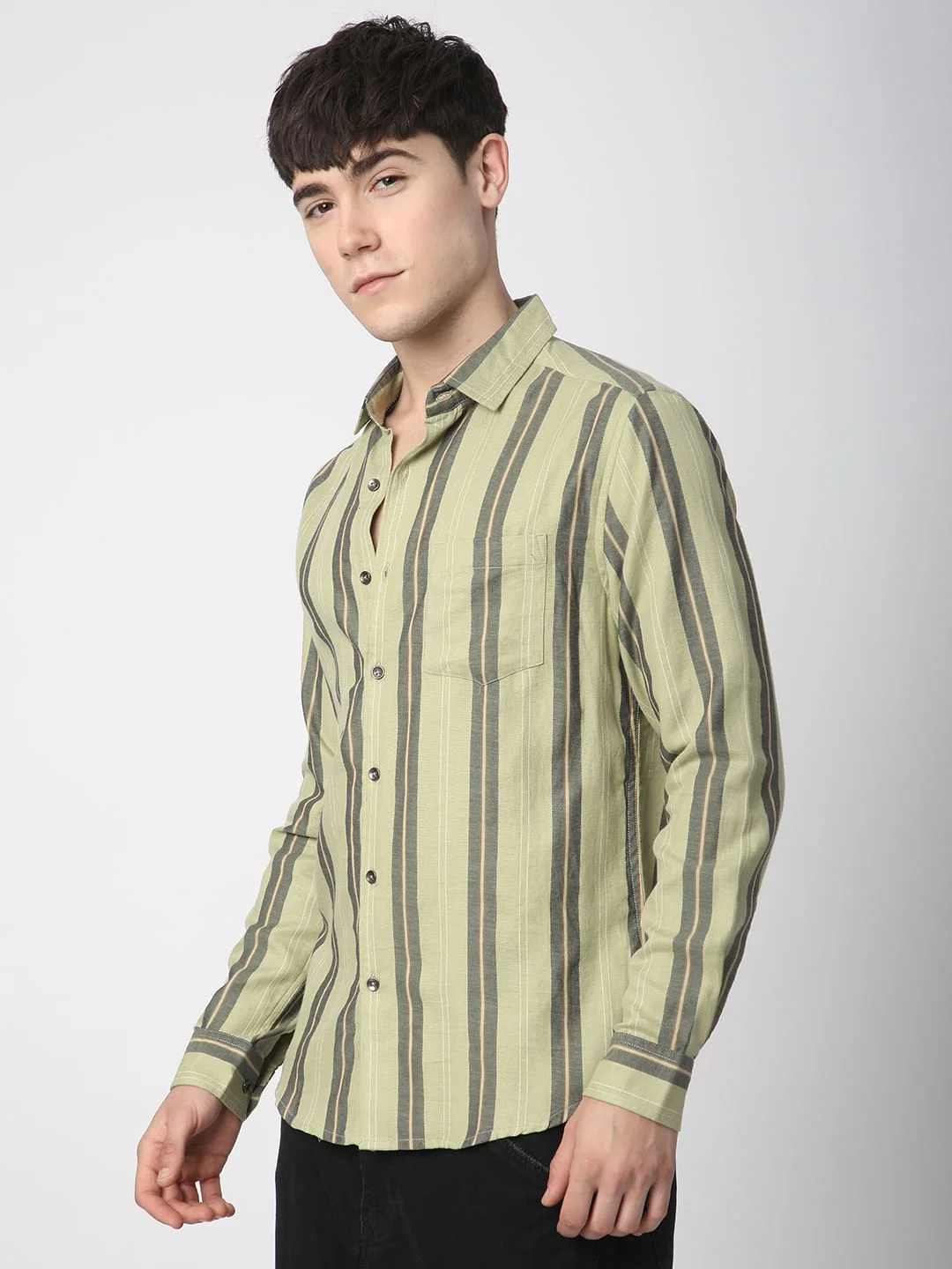 Alluring Tea Green Striped Shirt - Image 6
