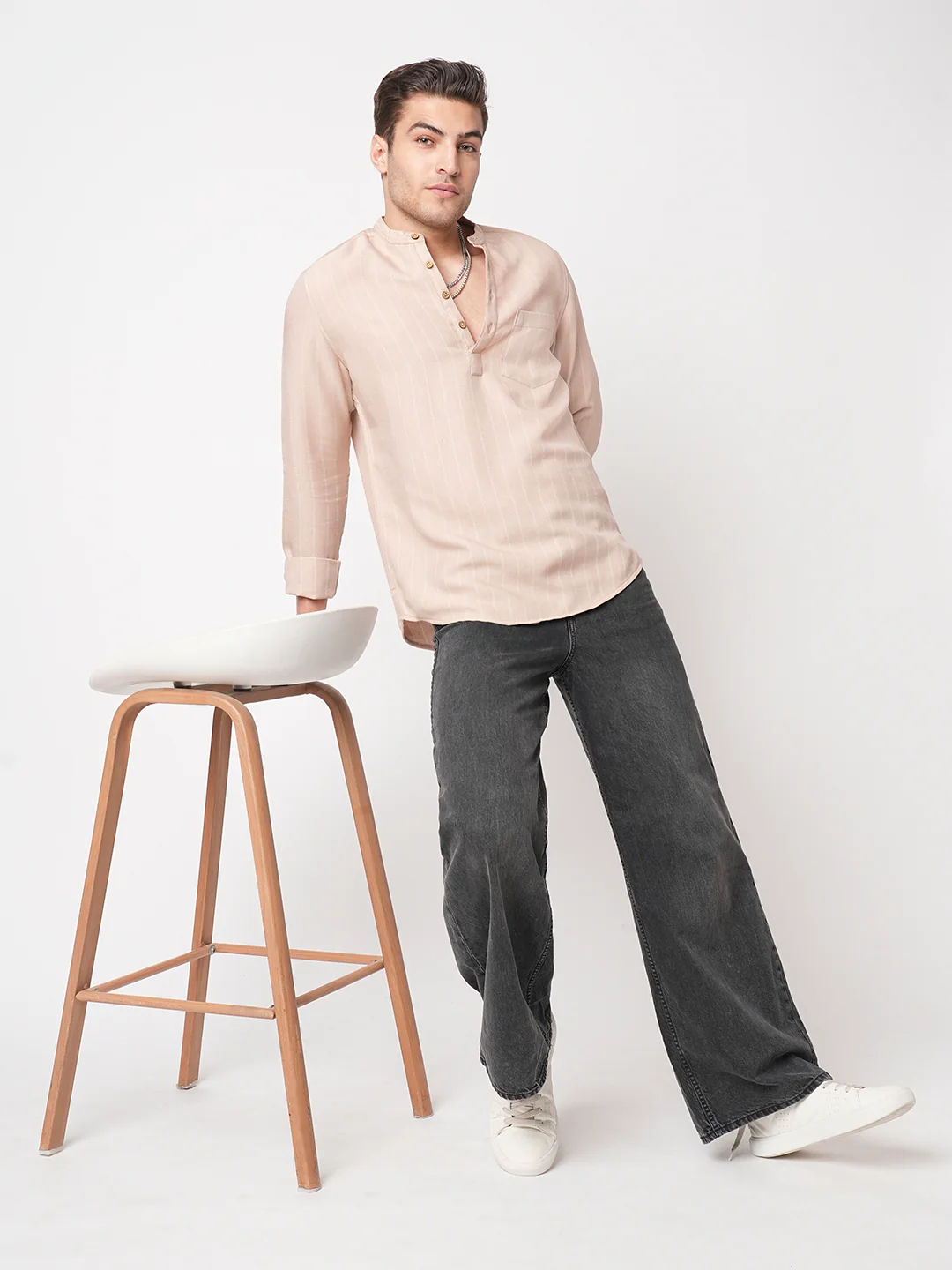 Almond Beige Chalk Stripe Kurta - Image 8