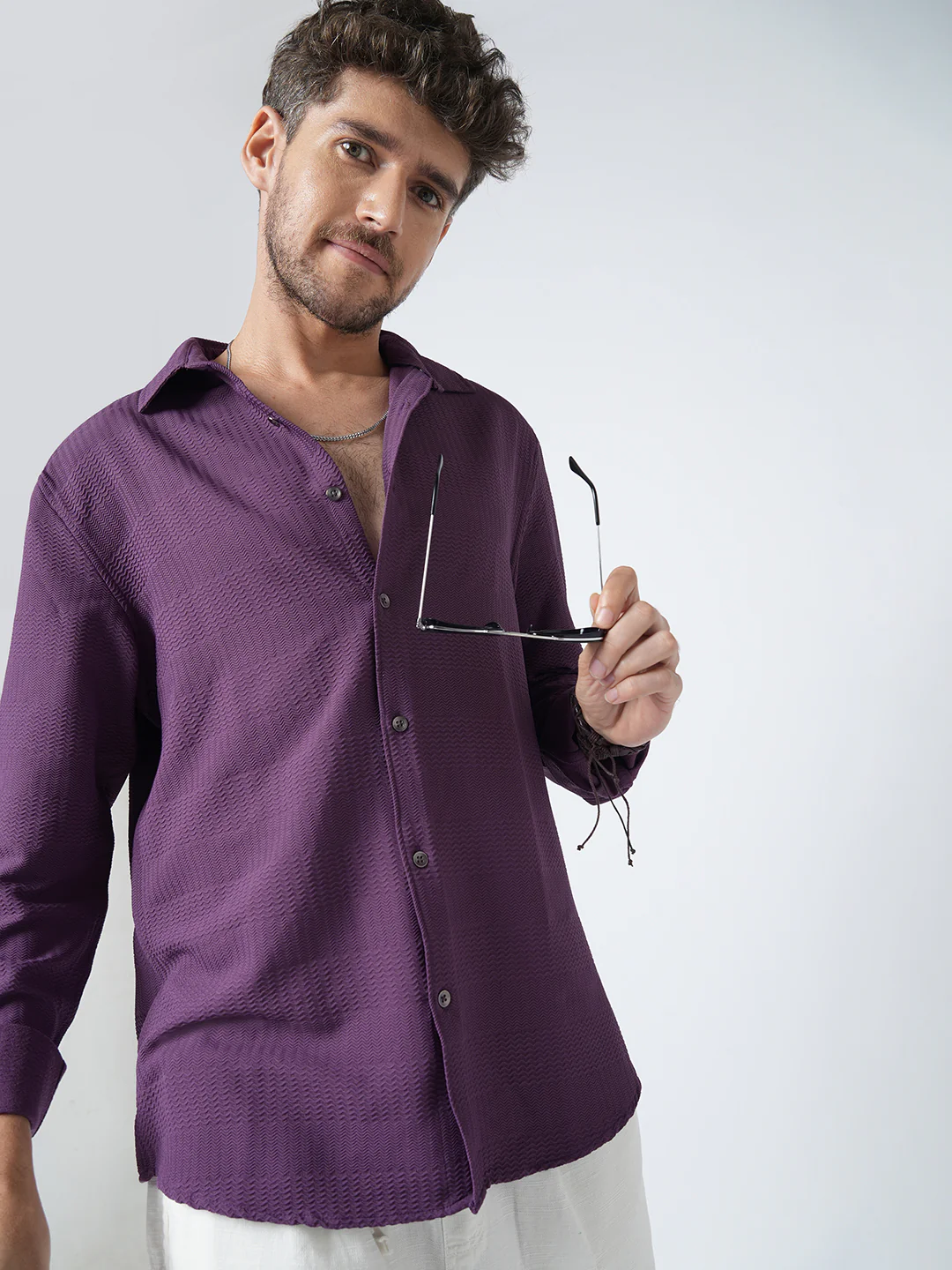 Amethyst Purple Wave Detail Textured Shirt - Image 4