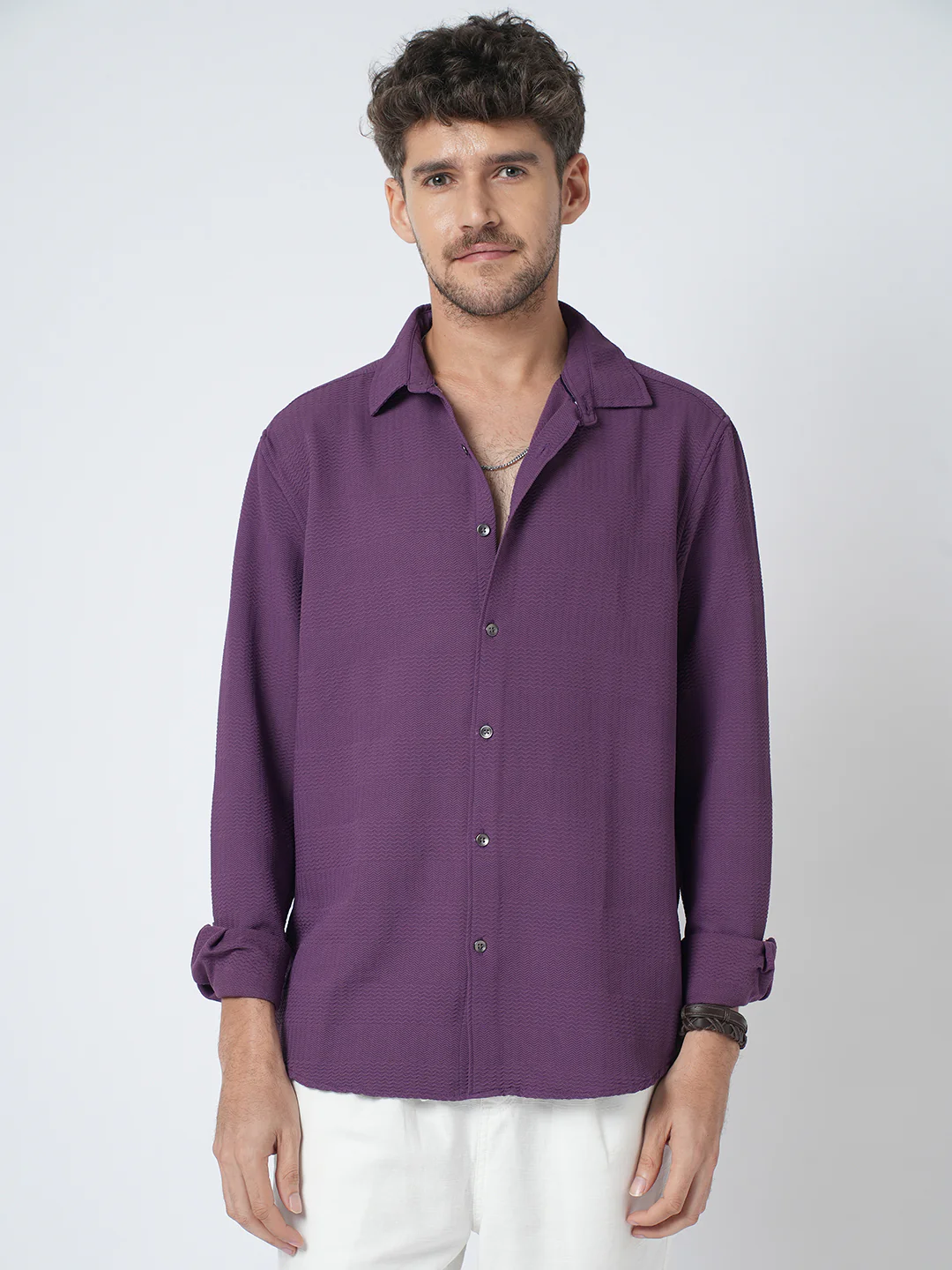 Amethyst Purple Wave Detail Textured Shirt - Image 5