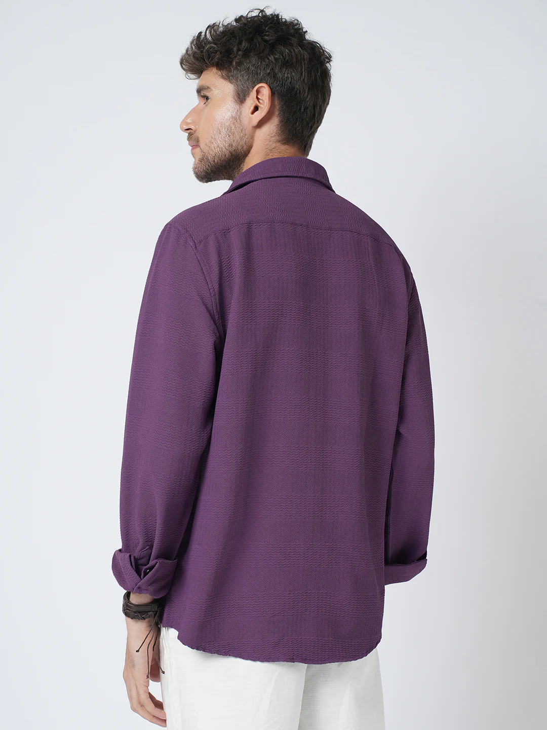 Amethyst Purple Wave Detail Textured Shirt - Image 6