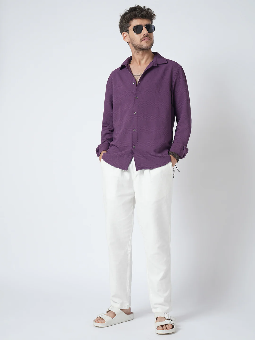 Amethyst Purple Wave Detail Textured Shirt - Image 7