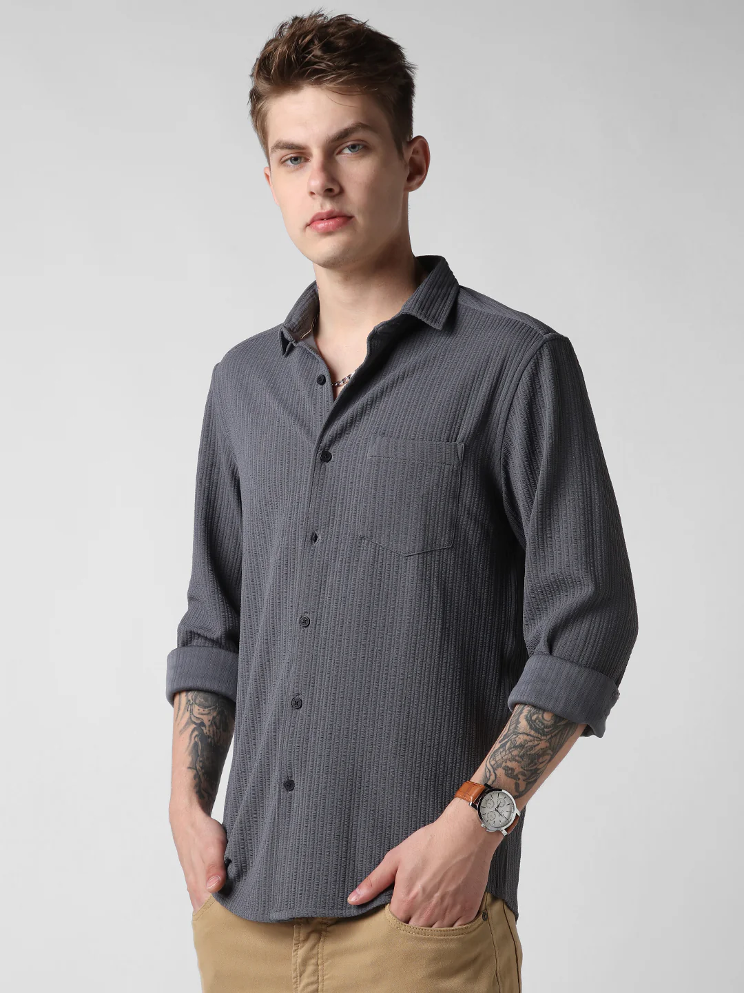 Anchor Grey Textured Shirt - Image 5