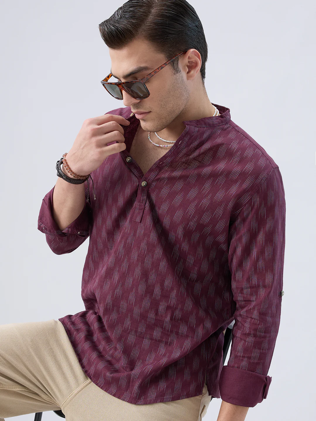 Antique Maroon Ikat Printed Kurta - Image 2