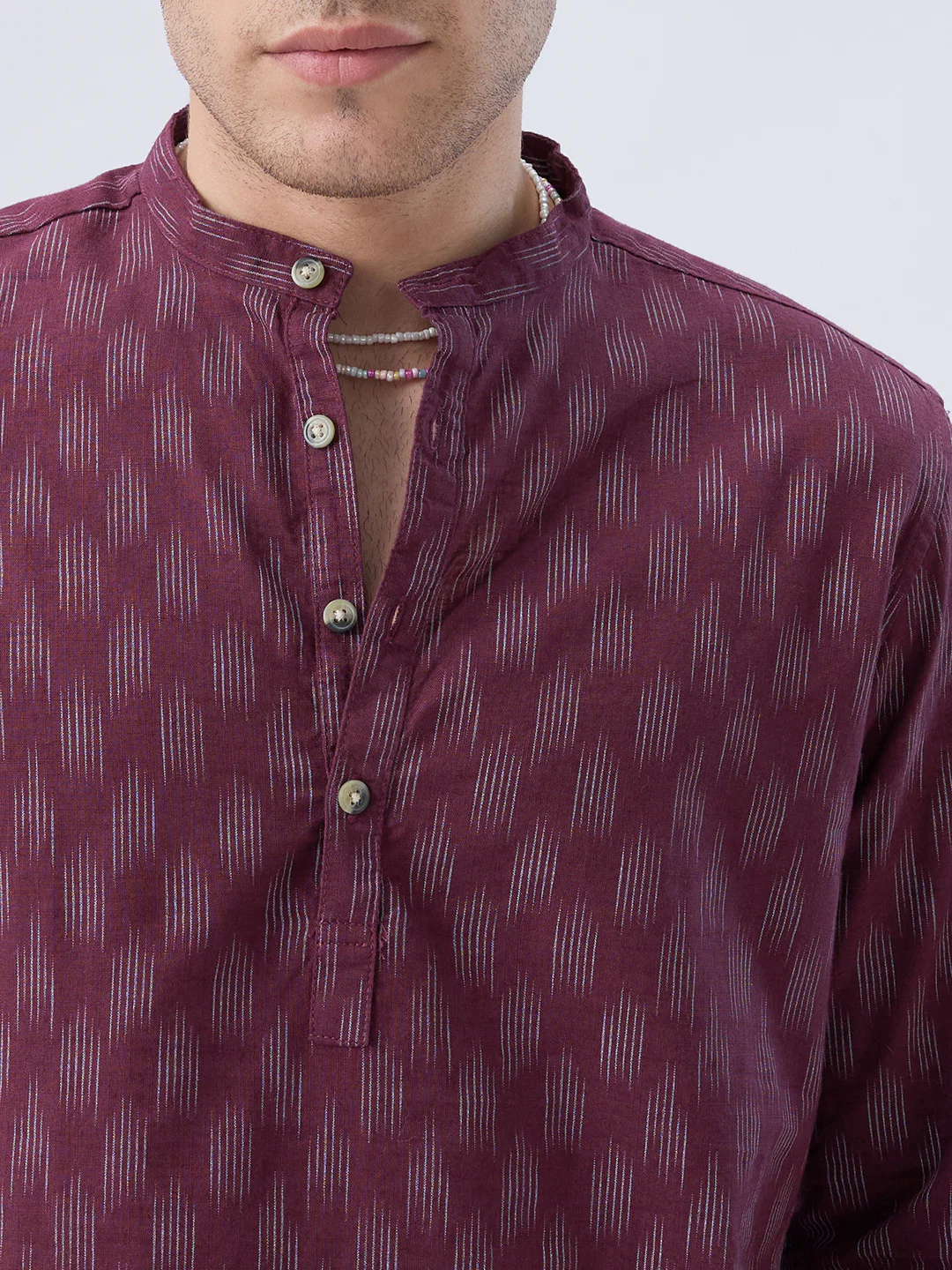 Antique Maroon Ikat Printed Kurta - Image 3