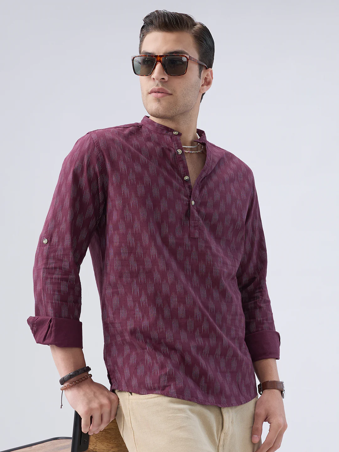 Antique Maroon Ikat Printed Kurta - Image 4