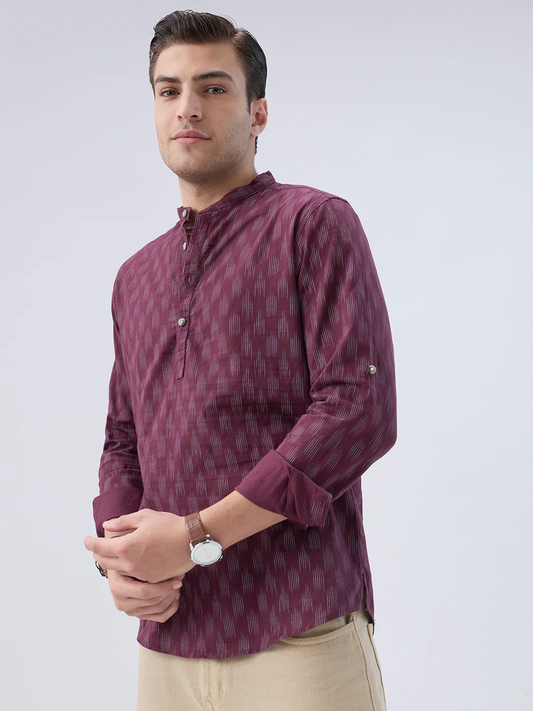 Antique Maroon Ikat Printed Kurta - Image 5