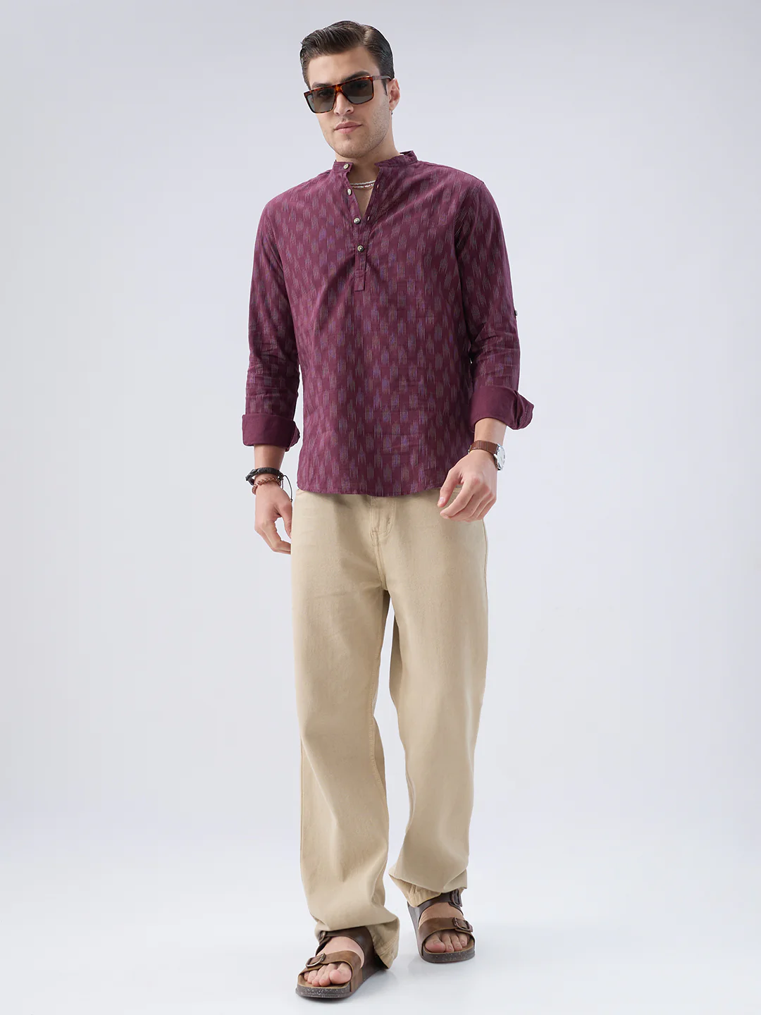 Antique Maroon Ikat Printed Kurta - Image 7