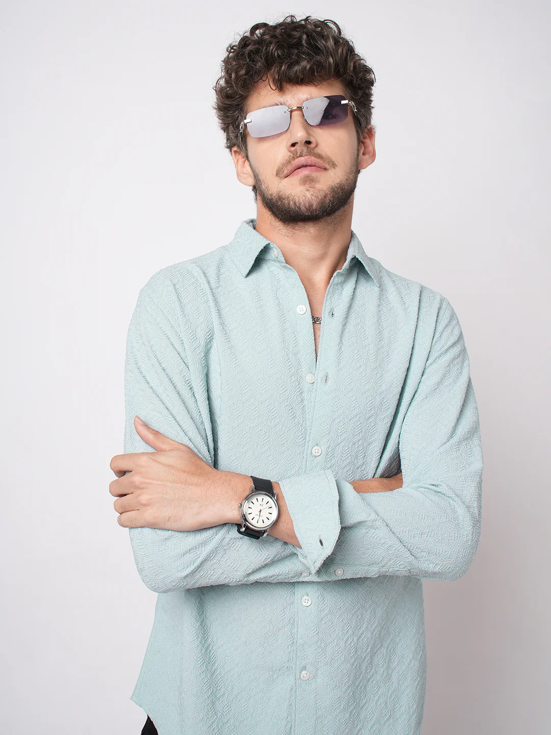 Aqua Blue Textured Shirt - Image 2