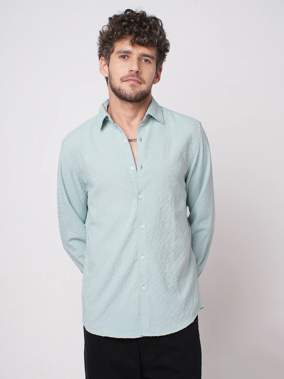 Aqua Blue Textured Shirt - Image 4