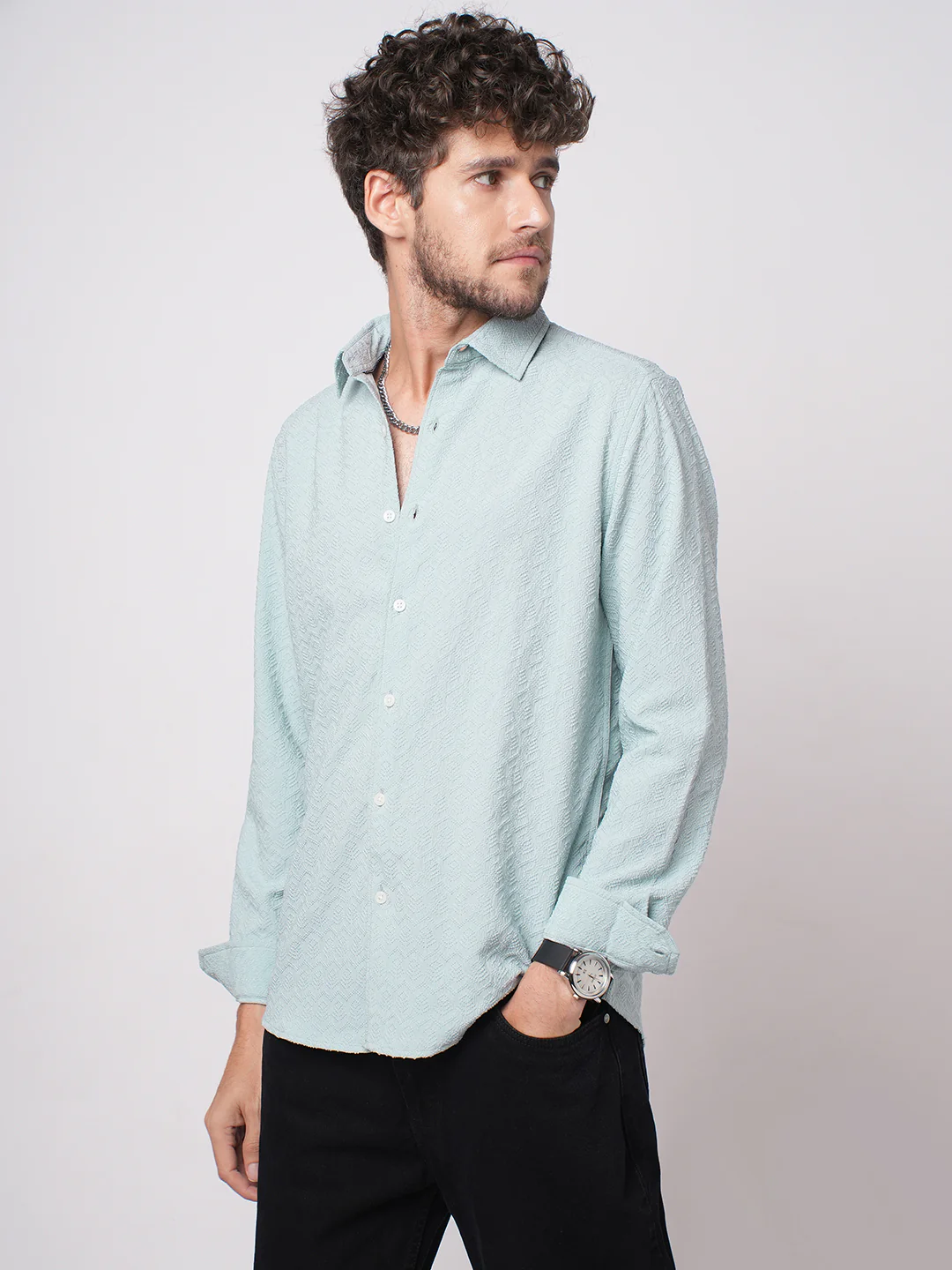 Aqua Blue Textured Shirt - Image 5