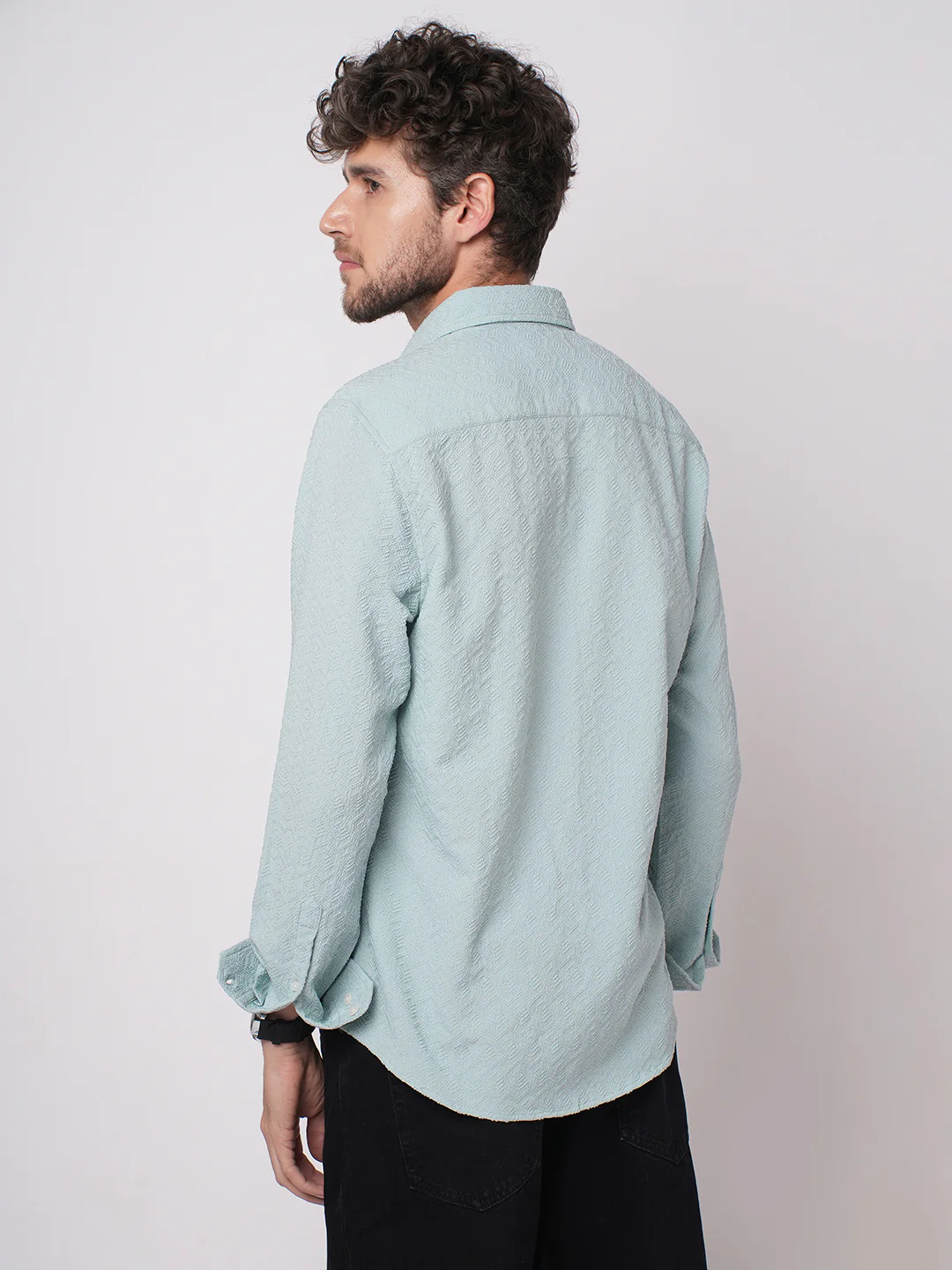 Aqua Blue Textured Shirt - Image 6