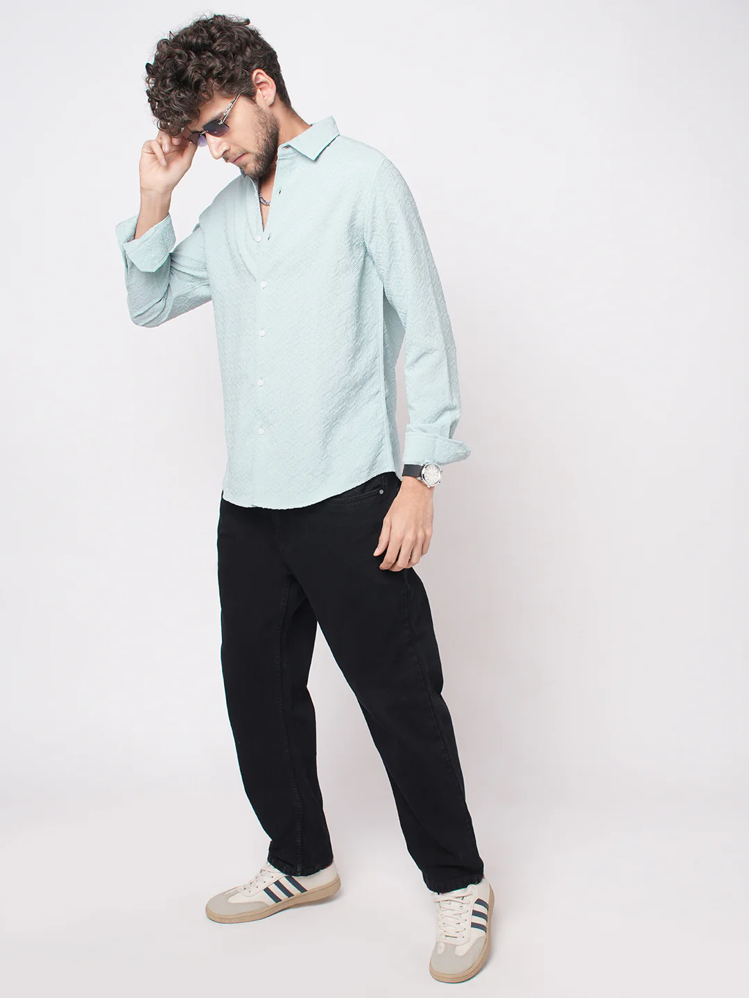 Aqua Blue Textured Shirt - Image 7