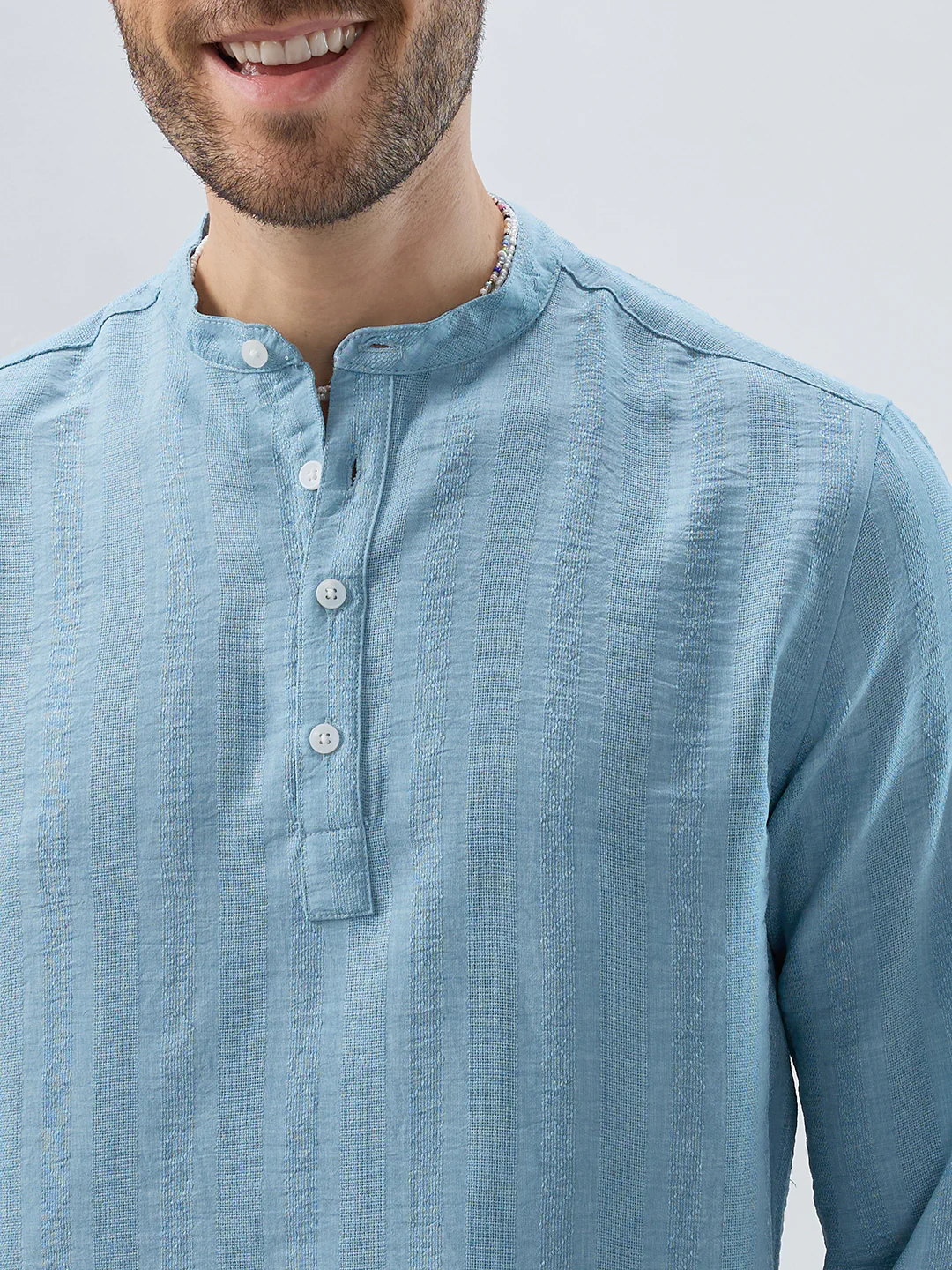 Aqua Mist Jacquard Striped Kurta - Image 3